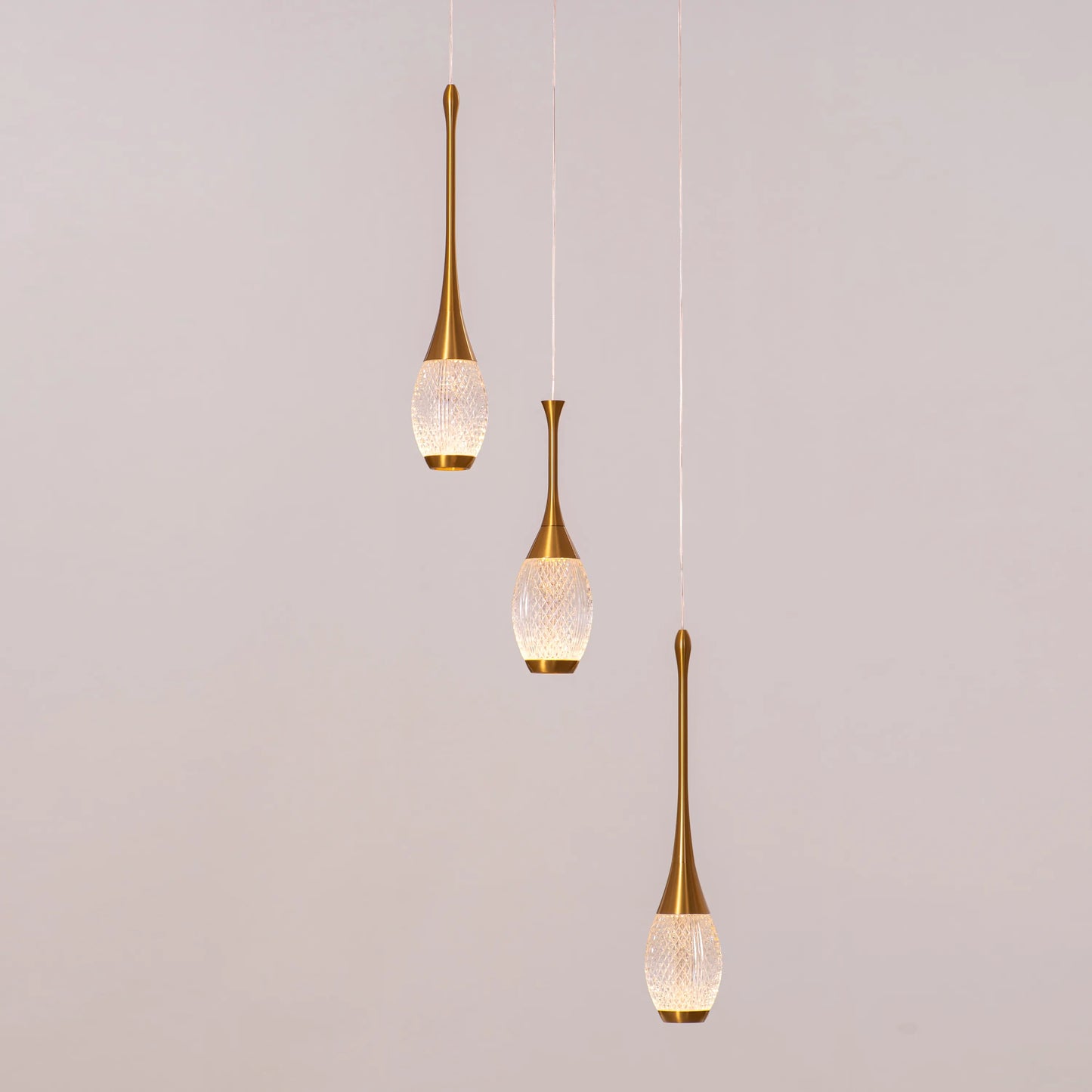 Perfect Landing (Medium, Gold, White, Dimmable LED with Remote Control) Textured Glass Pendant Light