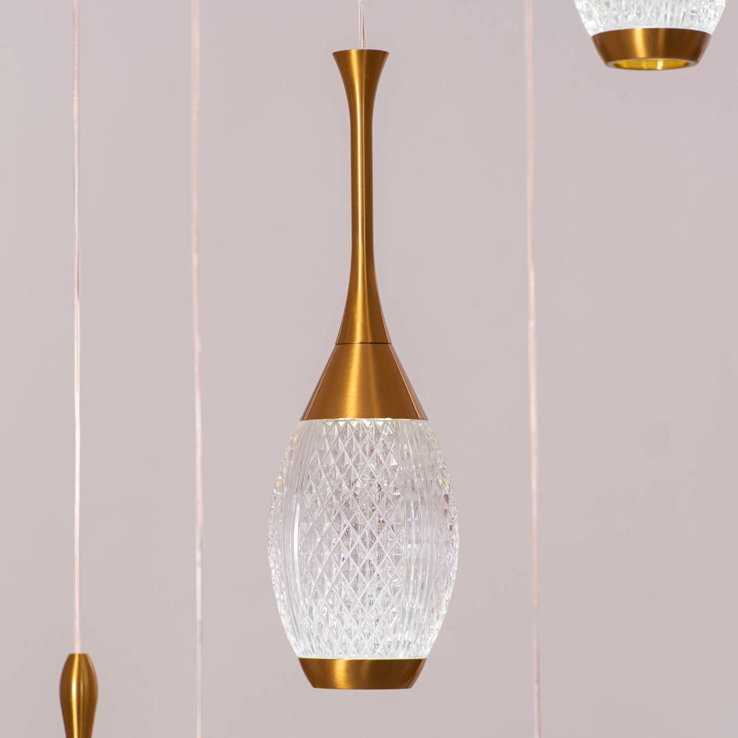 Perfect Landing (Medium, Gold, White, Dimmable LED with Remote Control) Textured Glass Pendant Light
