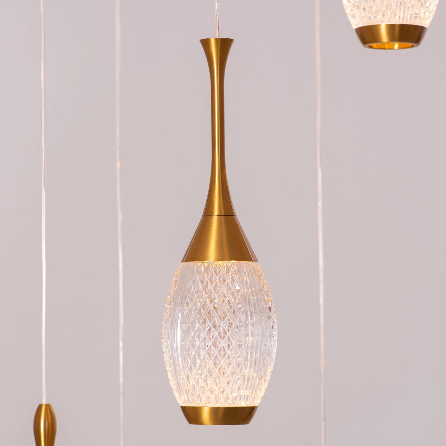 Perfect Landing (Medium, Gold, White, Dimmable LED with Remote Control) Textured Glass Pendant Light