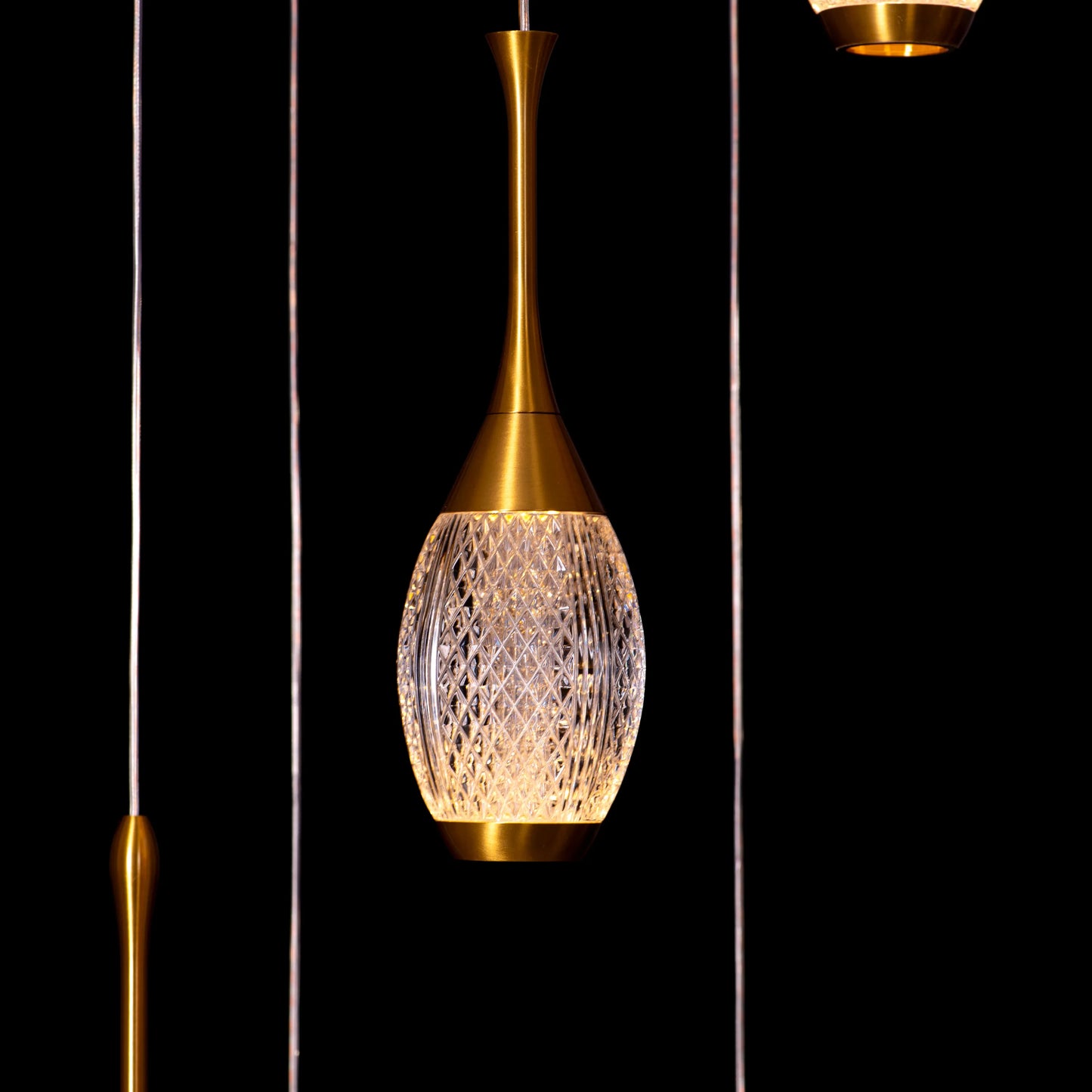 Perfect Landing (Medium, Gold, White, Dimmable LED with Remote Control) Textured Glass Pendant Light