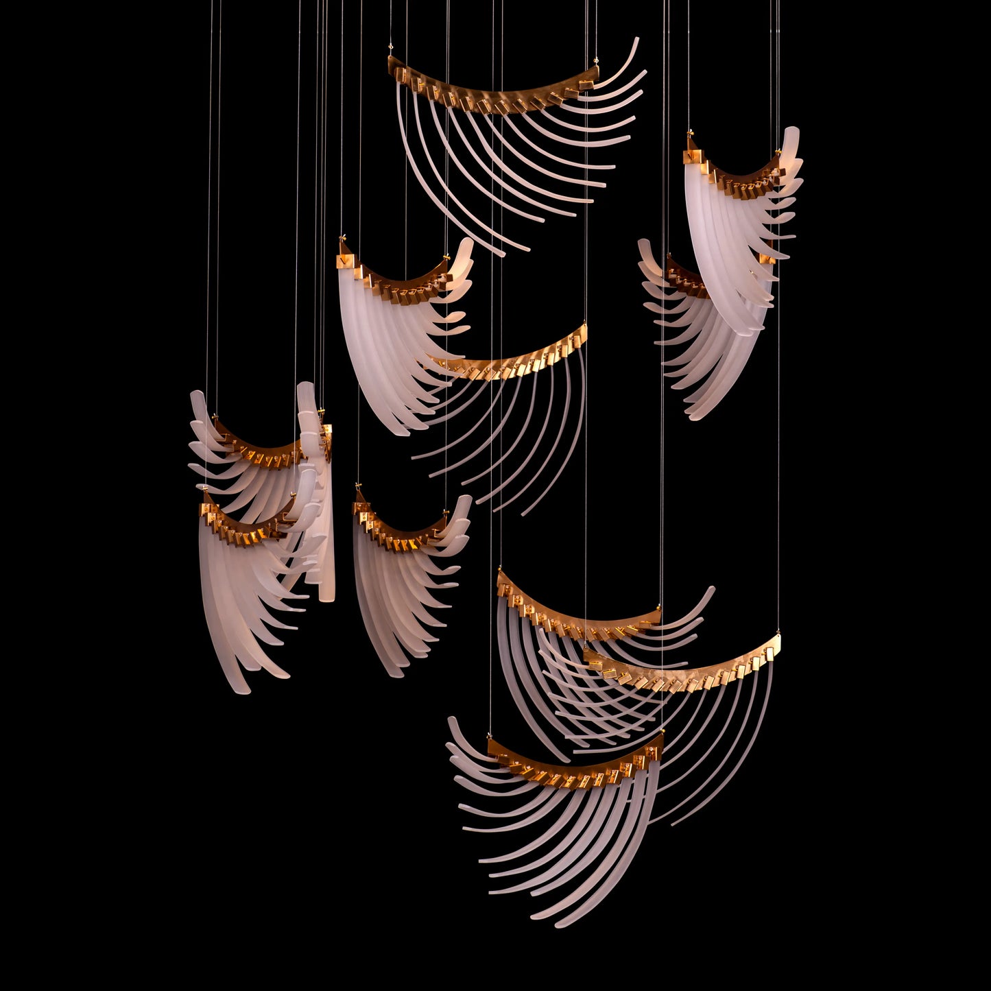 Chefs Kiss (Large, Gold, White) Frosted Glass Double Height Chandelier