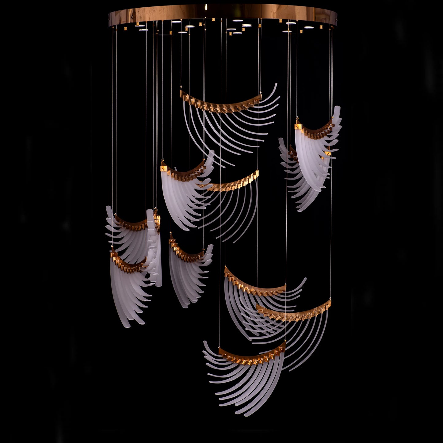 Chefs Kiss (Large, Gold, White) Frosted Glass Double Height Chandelier