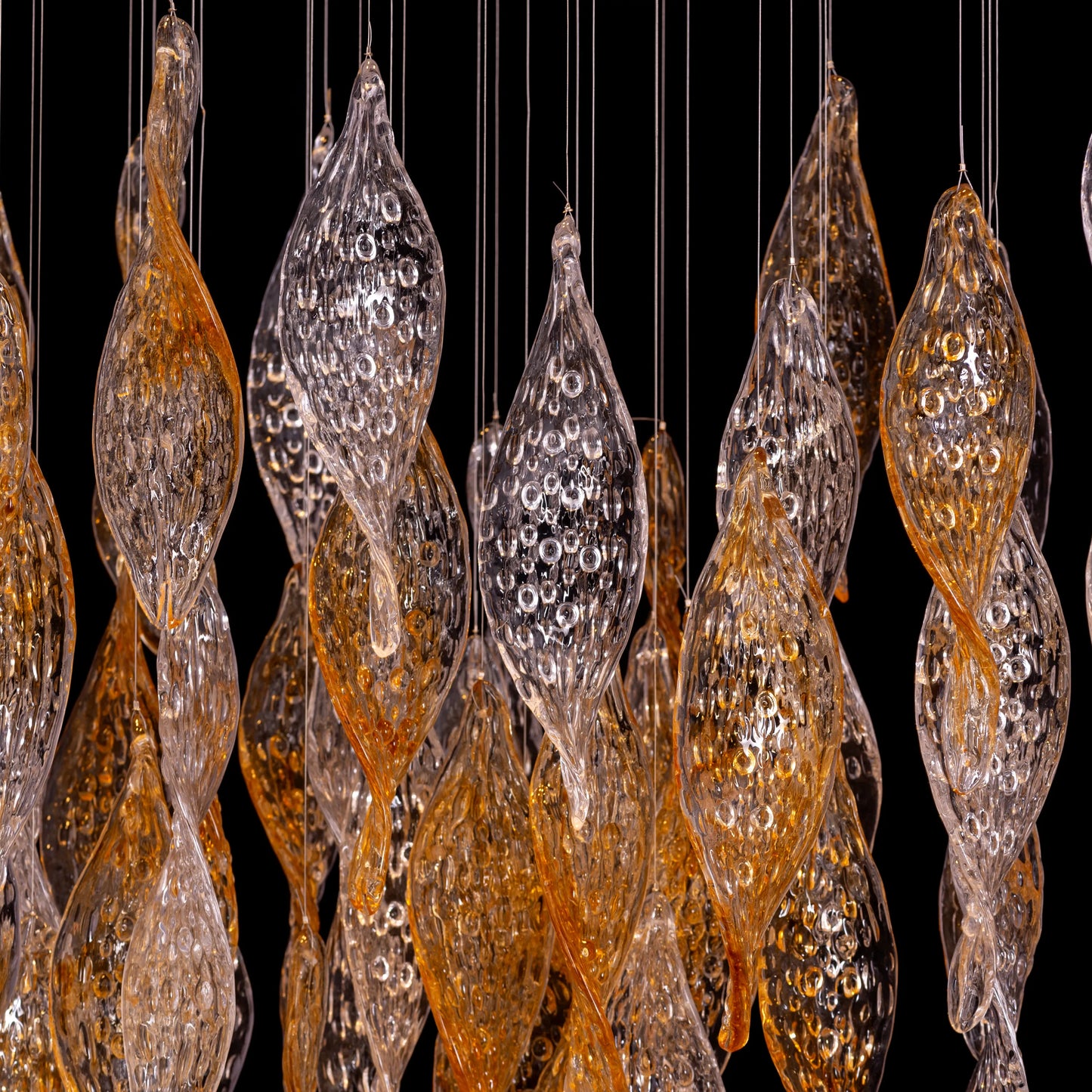 Lazy Sunday (Large, Gold, Clear) Textured Glass Double Height Chandelier