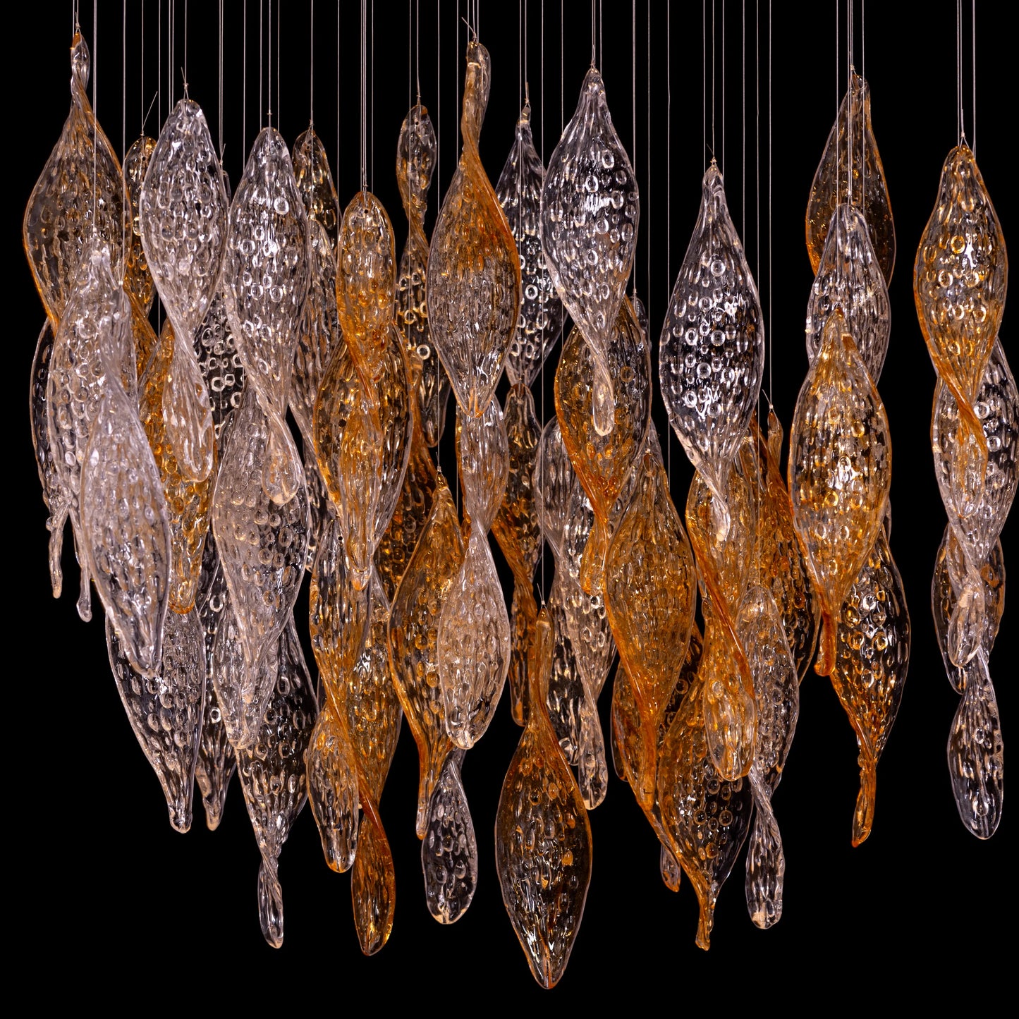 Lazy Sunday (Large, Gold, Clear) Textured Glass Double Height Chandelier