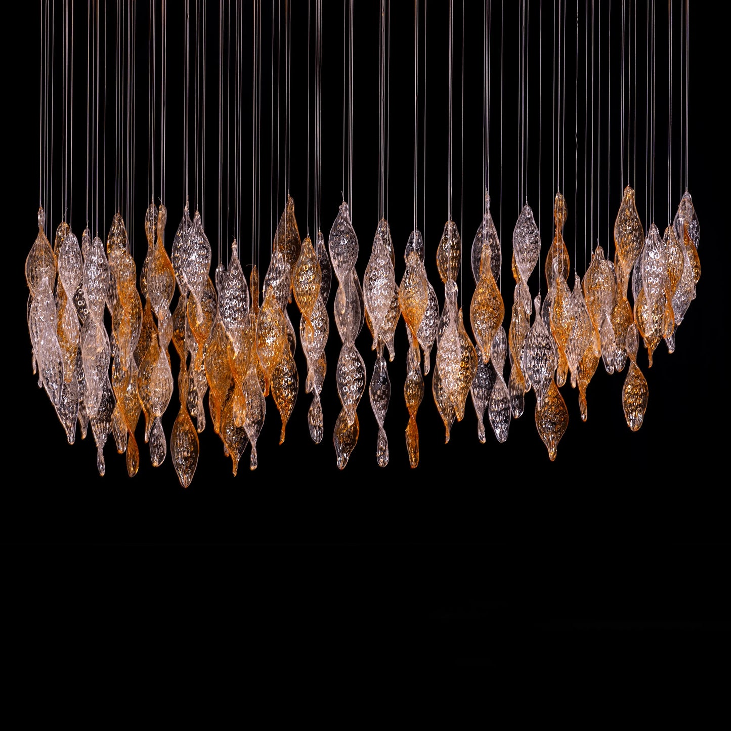 Lazy Sunday (Large, Gold, Clear) Textured Glass Double Height Chandelier
