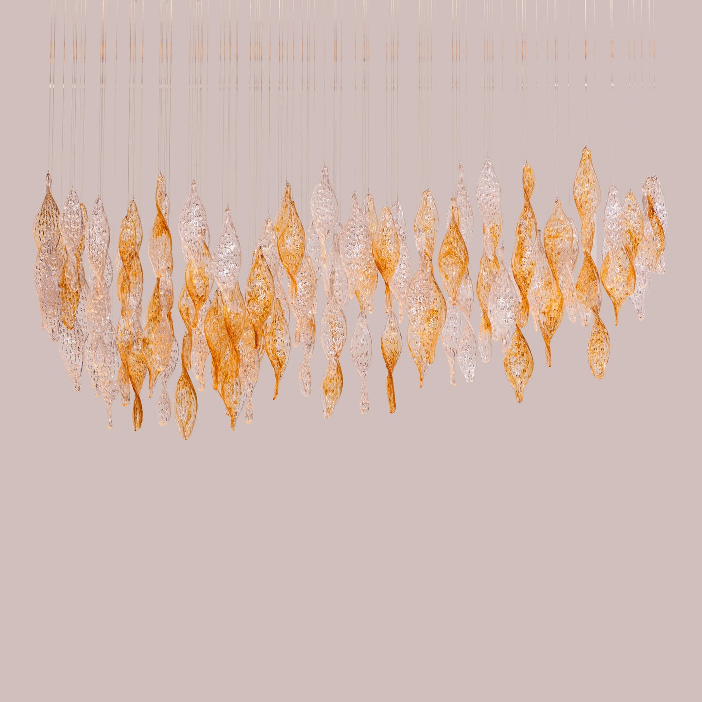 Lazy Sunday (Large, Gold, Clear) Textured Glass Double Height Chandelier