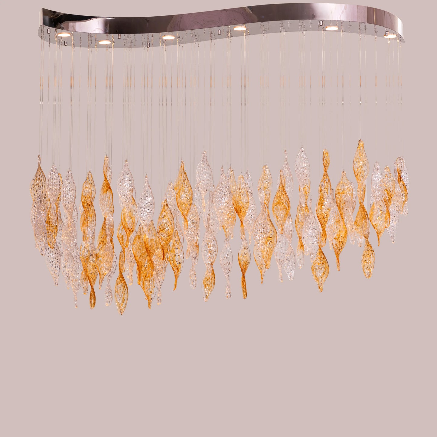 Lazy Sunday (Large, Gold, Clear) Textured Glass Double Height Chandelier