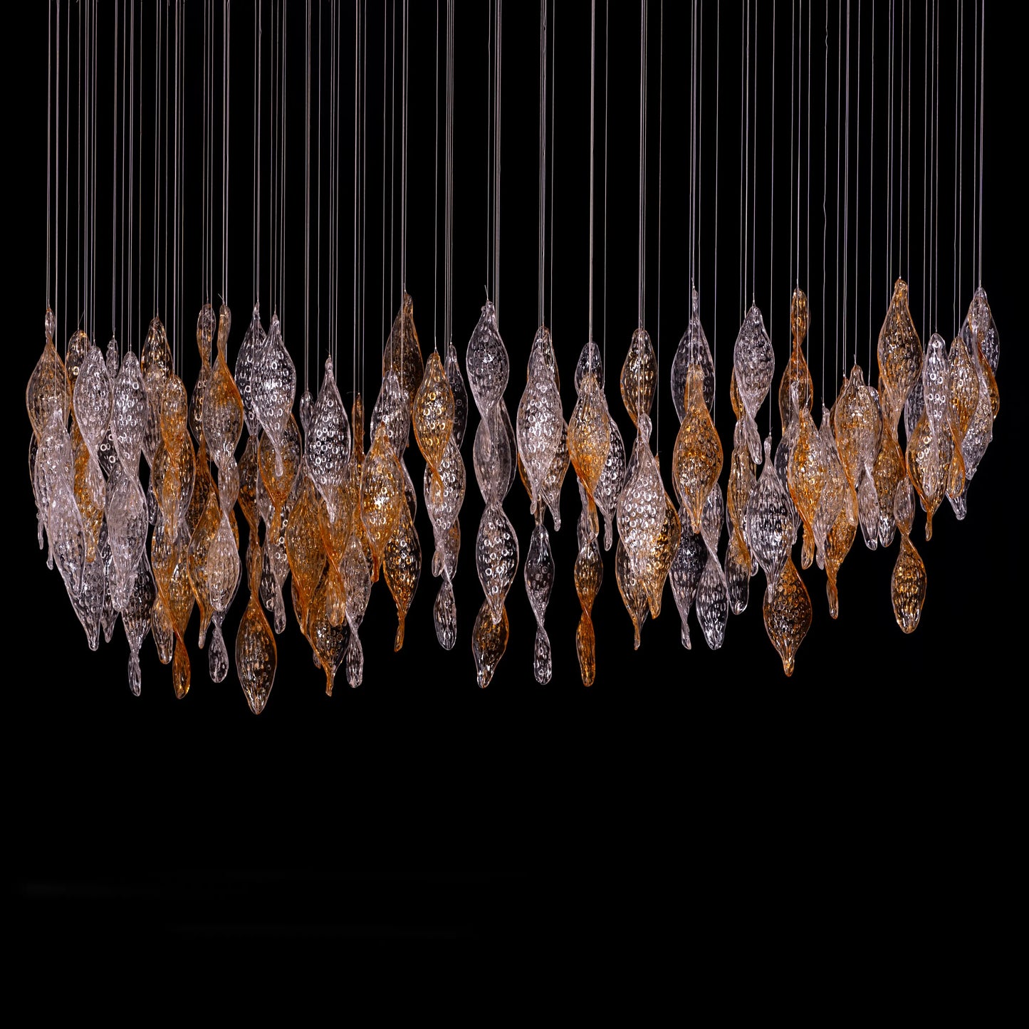 Lazy Sunday (Large, Gold, Clear) Textured Glass Double Height Chandelier