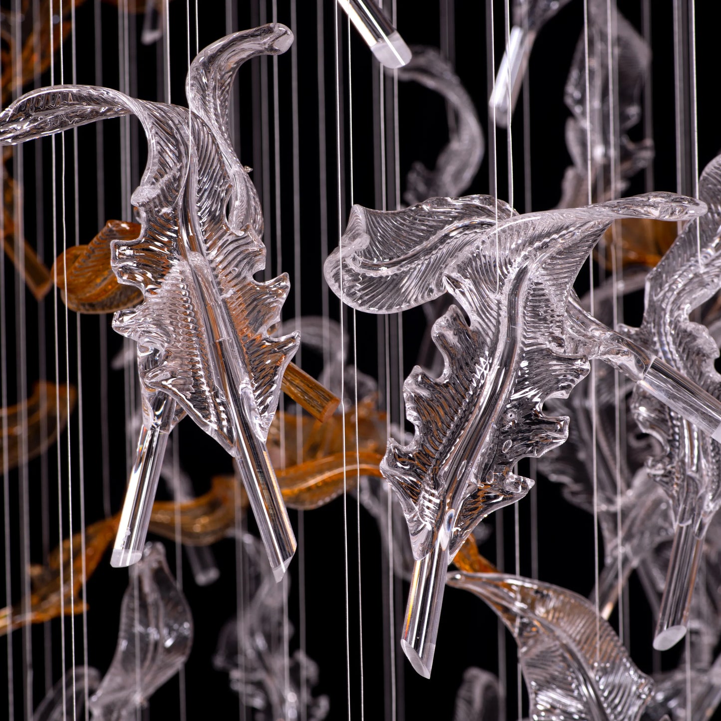 Looking Ahead (Large, Chrome, Clear, Amber) Textured Glass Double Height Chandelier