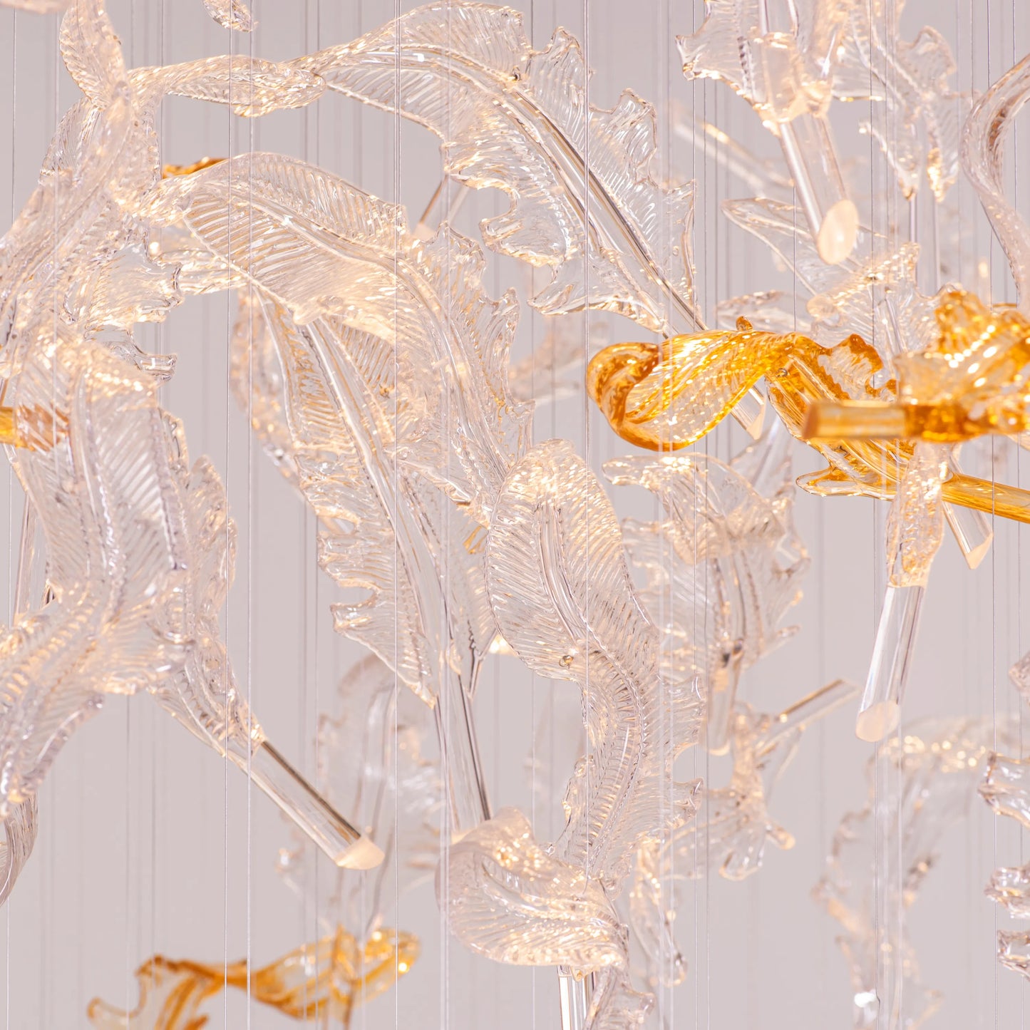 Looking Ahead (Large, Chrome, Clear, Amber) Textured Glass Double Height Chandelier