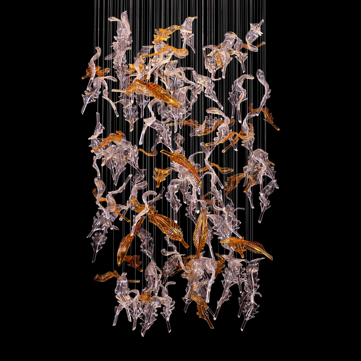 Looking Ahead (Large, Chrome, Clear, Amber) Textured Glass Double Height Chandelier