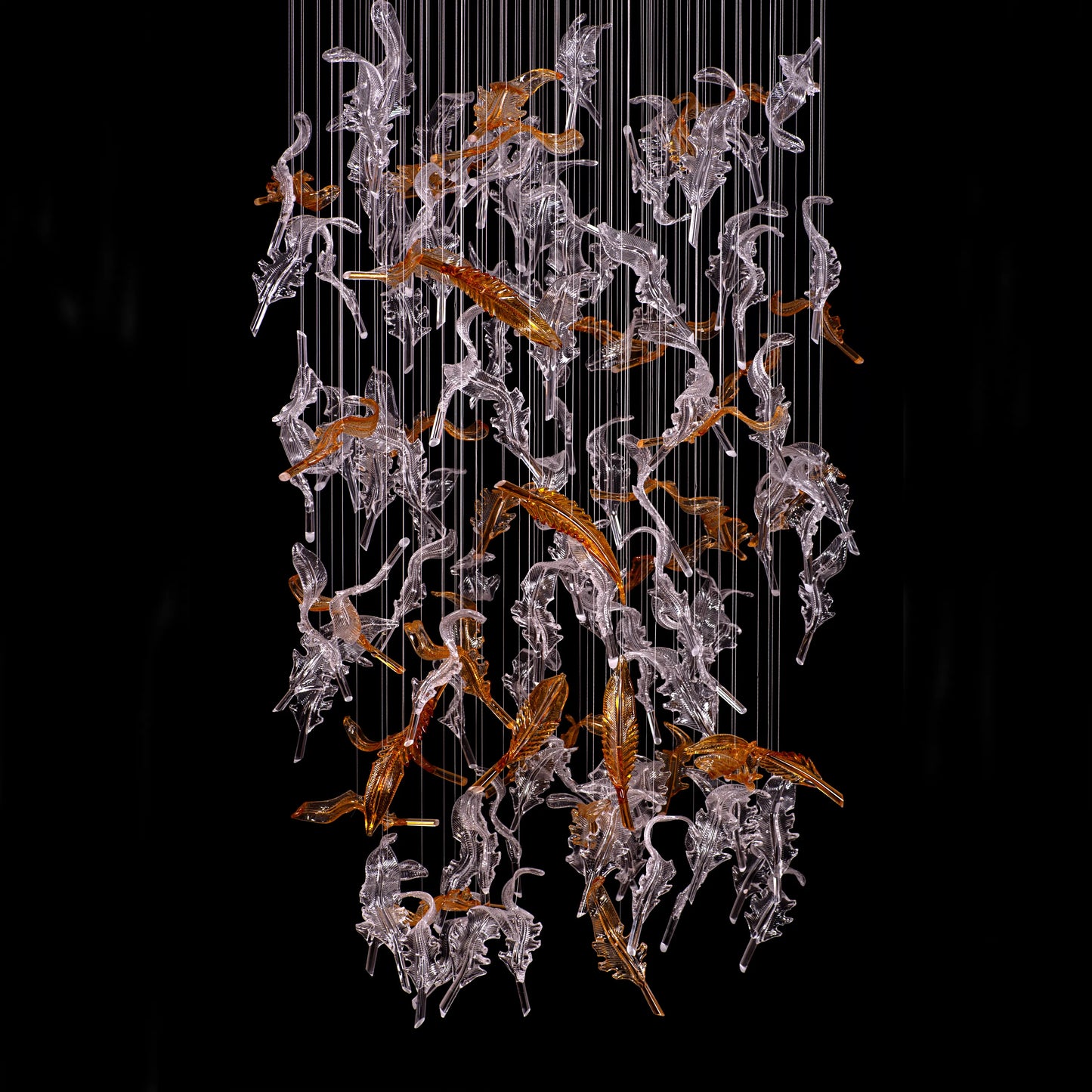 Looking Ahead (Large, Chrome, Clear, Amber) Textured Glass Double Height Chandelier