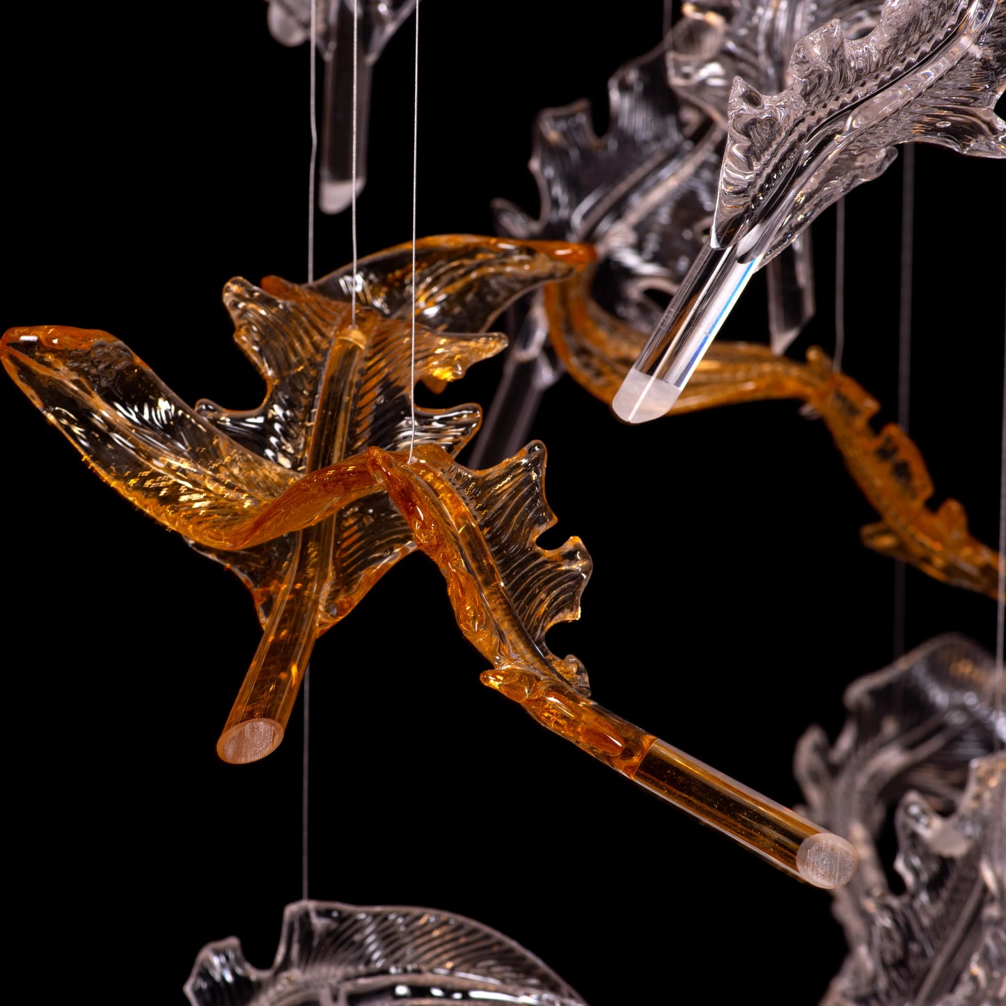 Looking Ahead (Large, Chrome, Clear, Amber) Textured Glass Double Height Chandelier