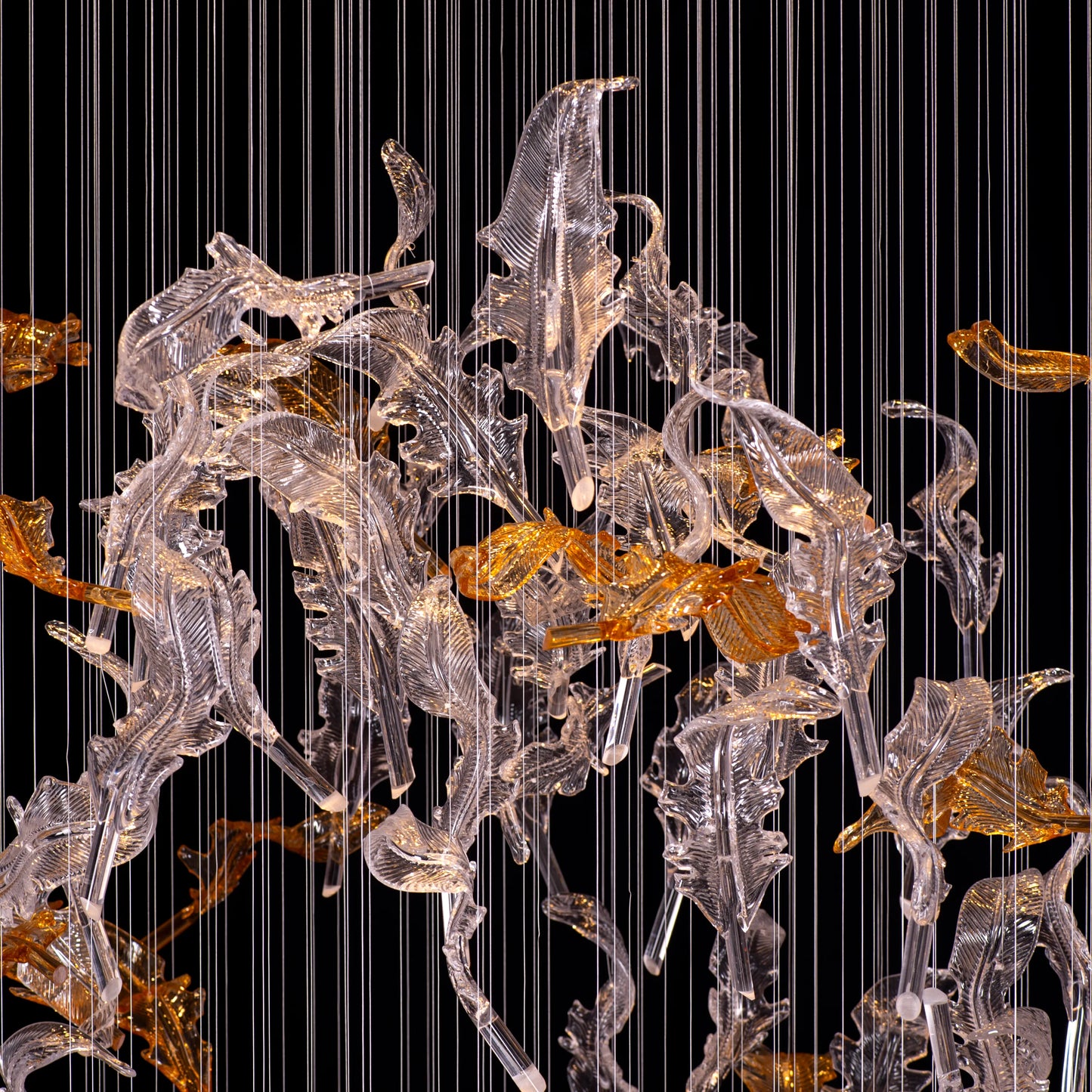 Looking Ahead (Large, Chrome, Clear, Amber) Textured Glass Double Height Chandelier