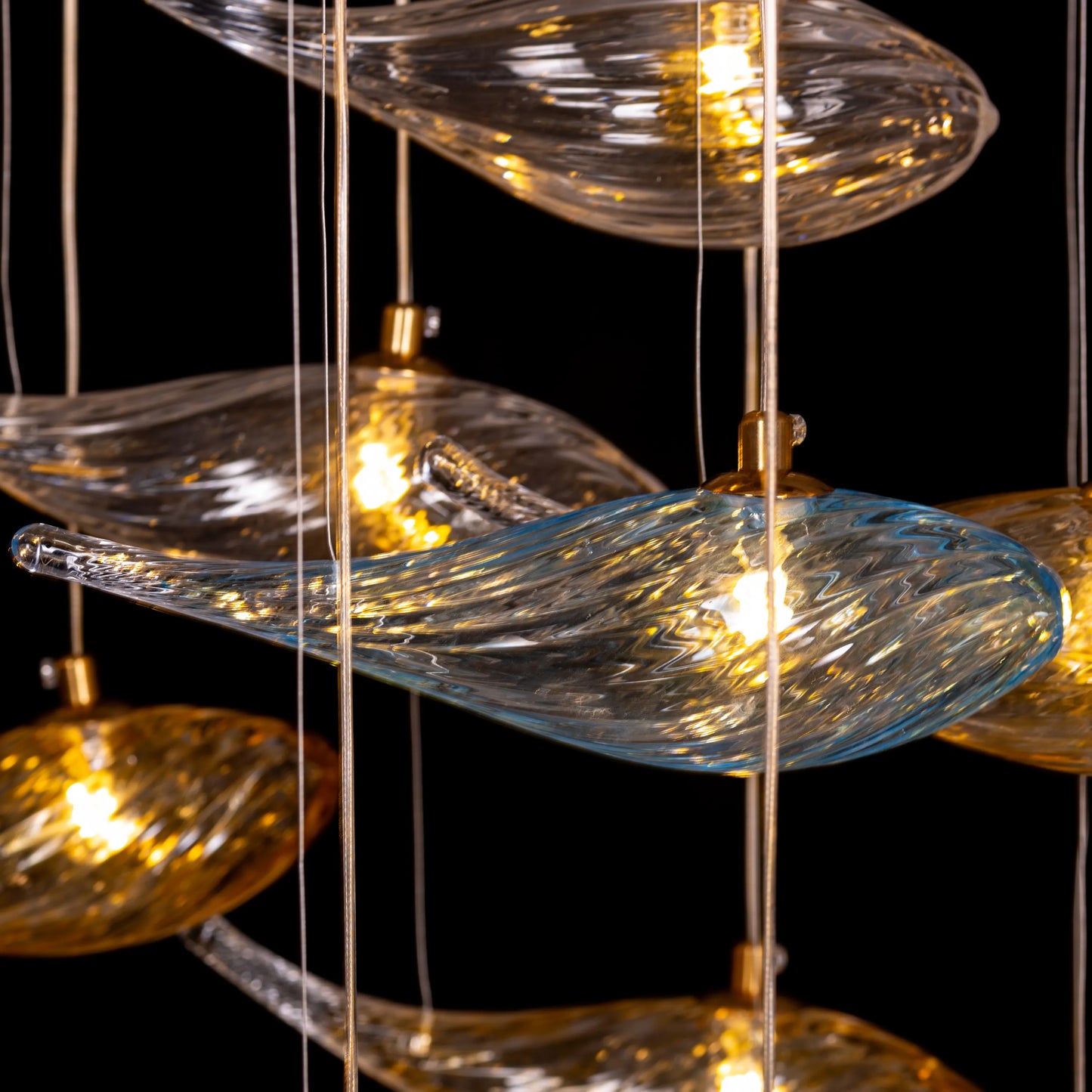 Swim With The Tide (Large, Gold, Clear, Amber) Textured Glass Double Height Chandelier