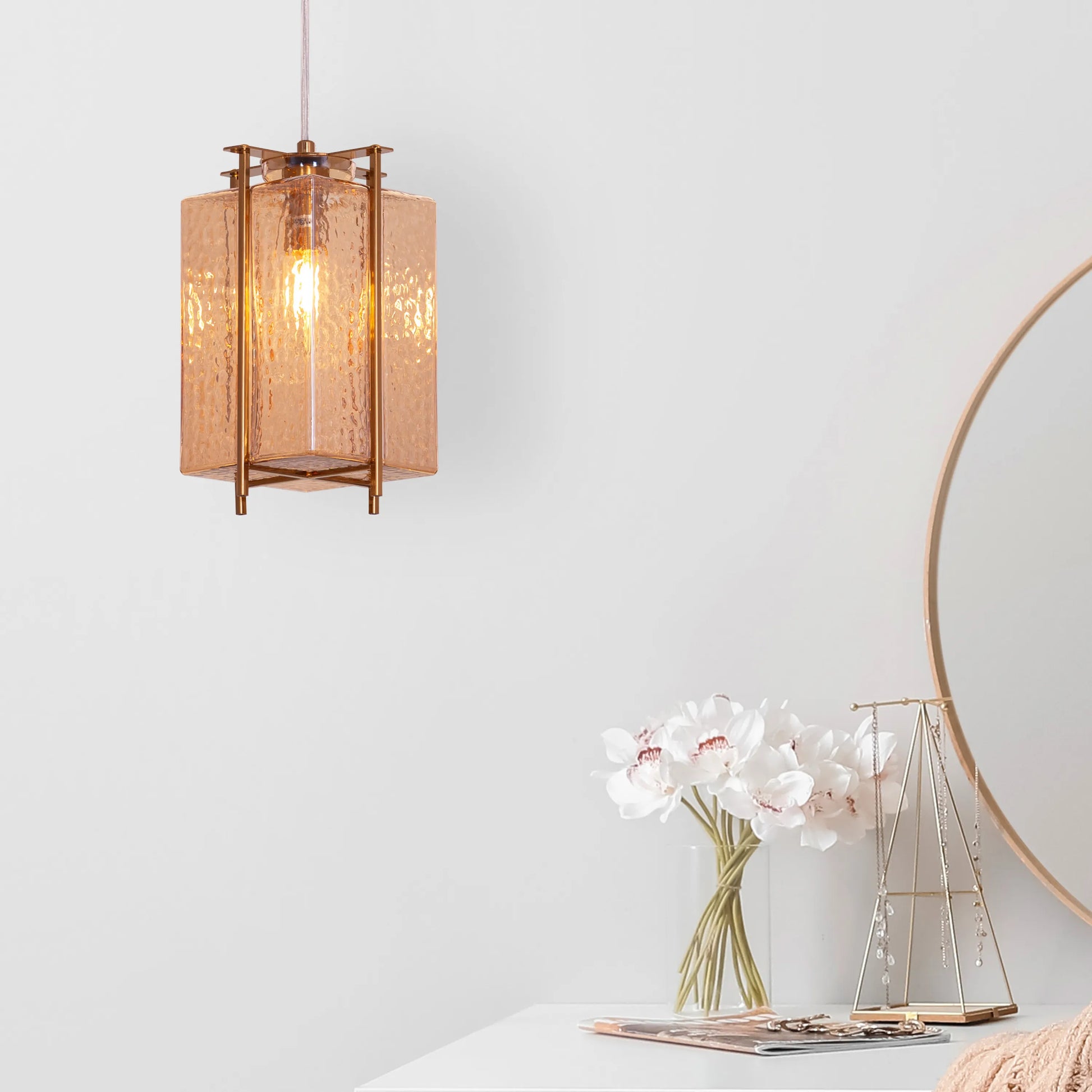 Modern Slideshow Large Pendant Light in Green and Amber Textured Glass for a Unique Statement