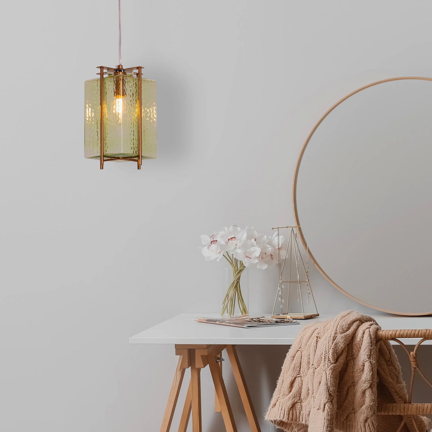 Slideshow (Large, Green, Amber) Textured Glass Pendant Light