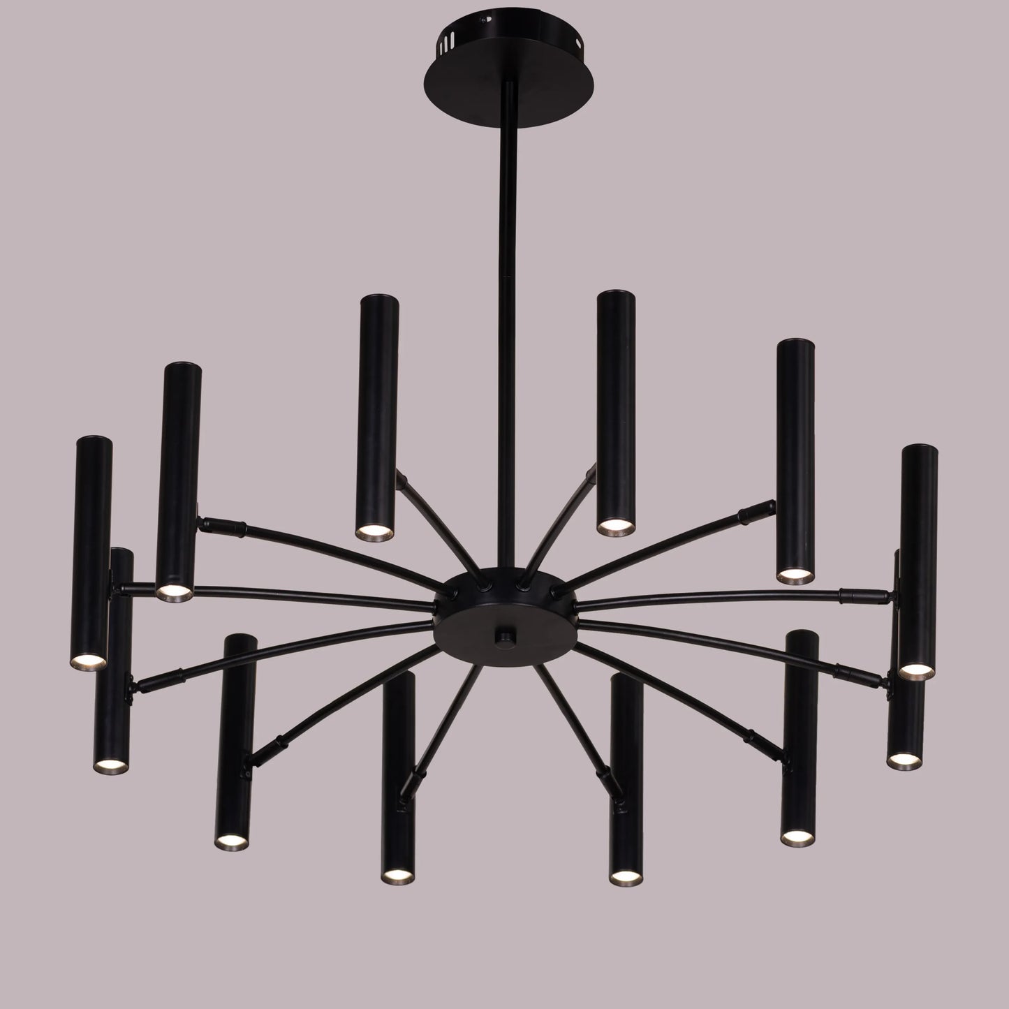 Set The Scene black chandelier with 3 color built-in LED lighting.