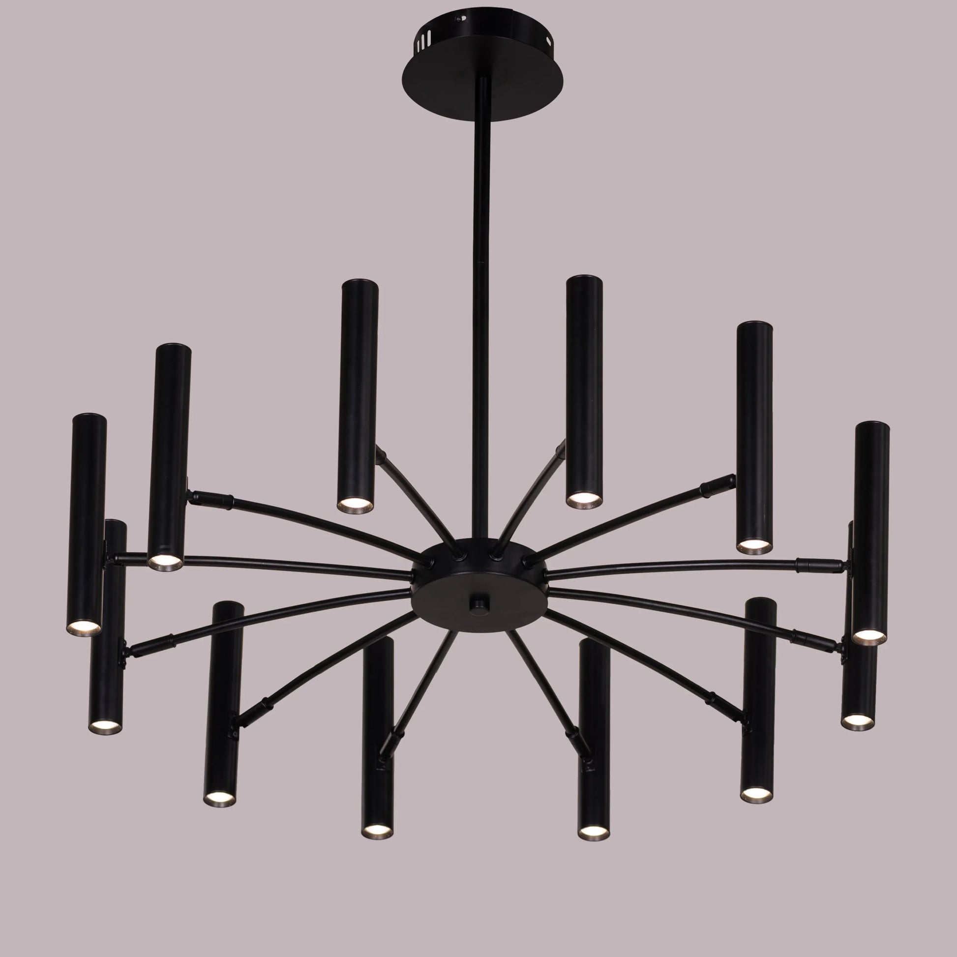 Set The Scene black chandelier with 3 color built-in LED lighting.
