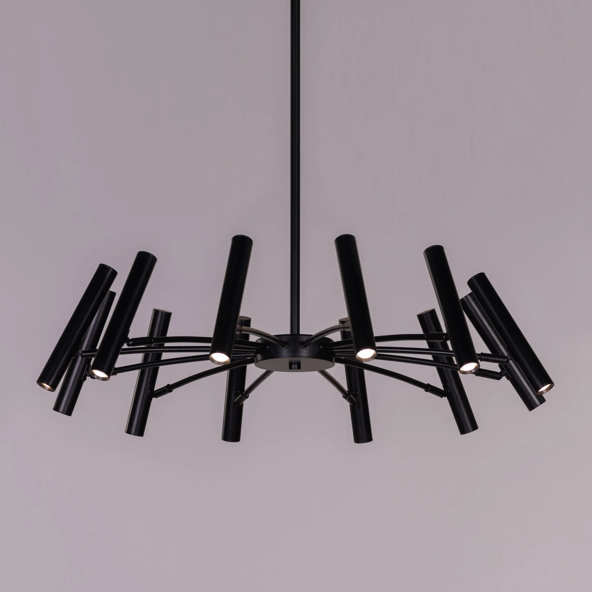 Set The Scene black chandelier with 3 color built-in LED lighting.