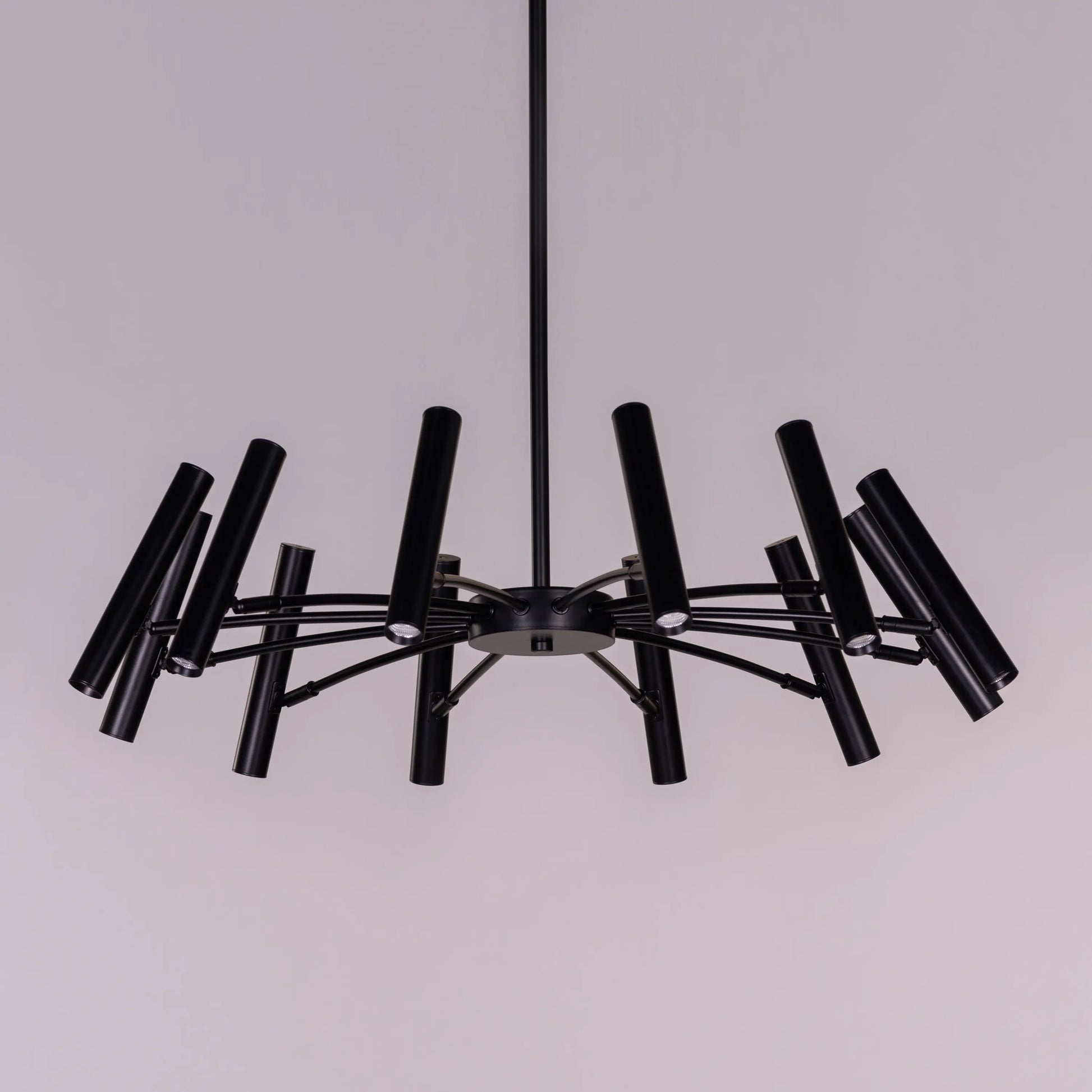 Set The Scene black chandelier with 3 color built-in LED lighting.