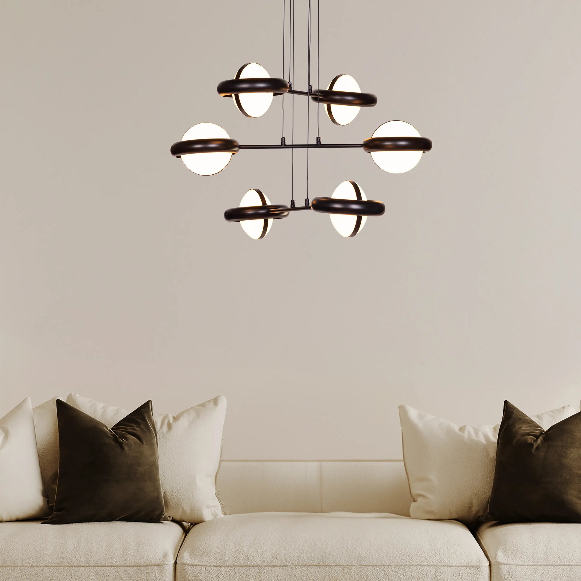 Join The Journey black and white chandelier with frosted glass shades