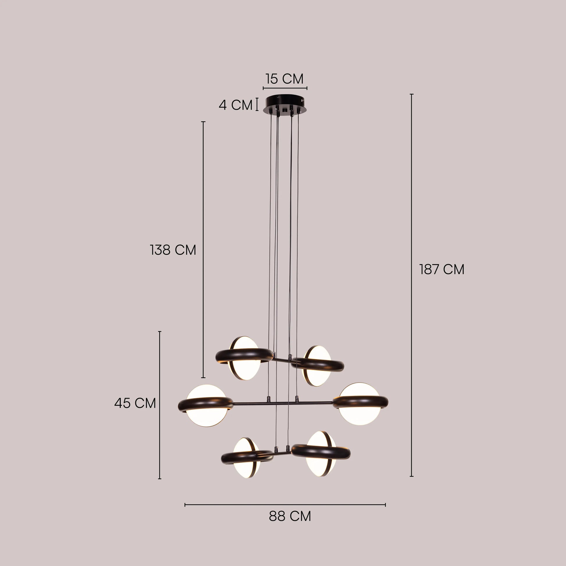 Join The Journey black and white chandelier with frosted glass shades