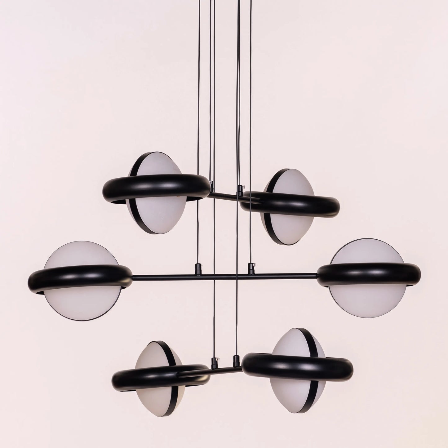Join The Journey black and white chandelier with frosted glass shades