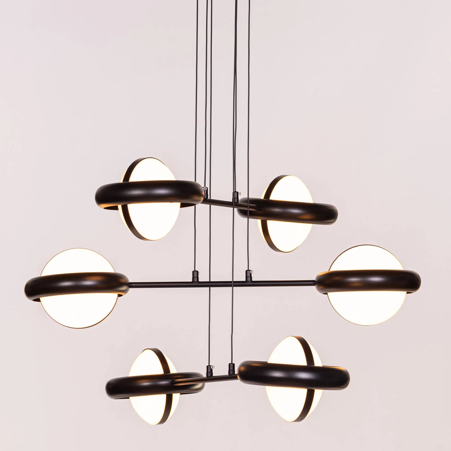 Join The Journey black and white chandelier with frosted glass shades