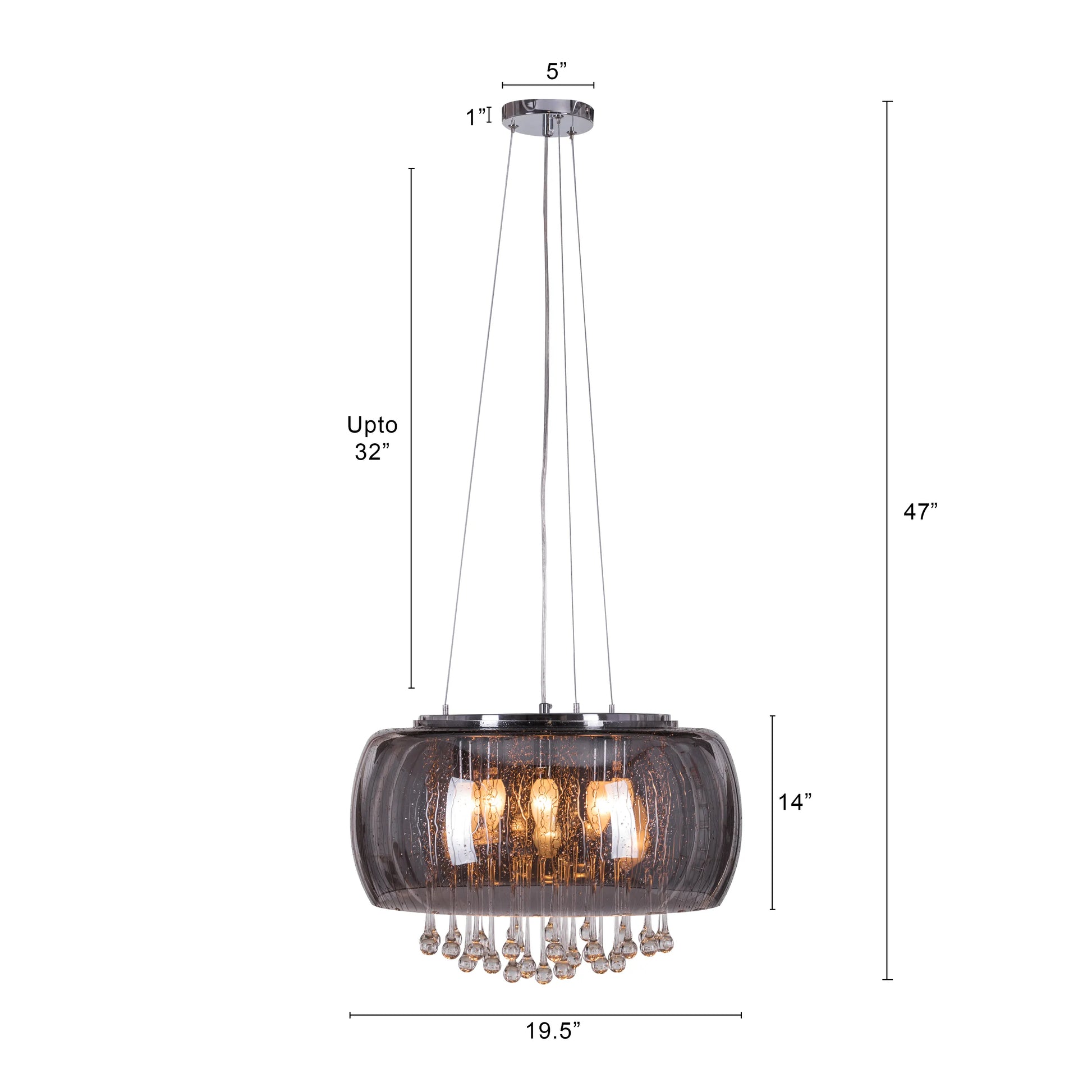 Enamoured 50 cm smokey grey crystal chandelier with waterdrop design