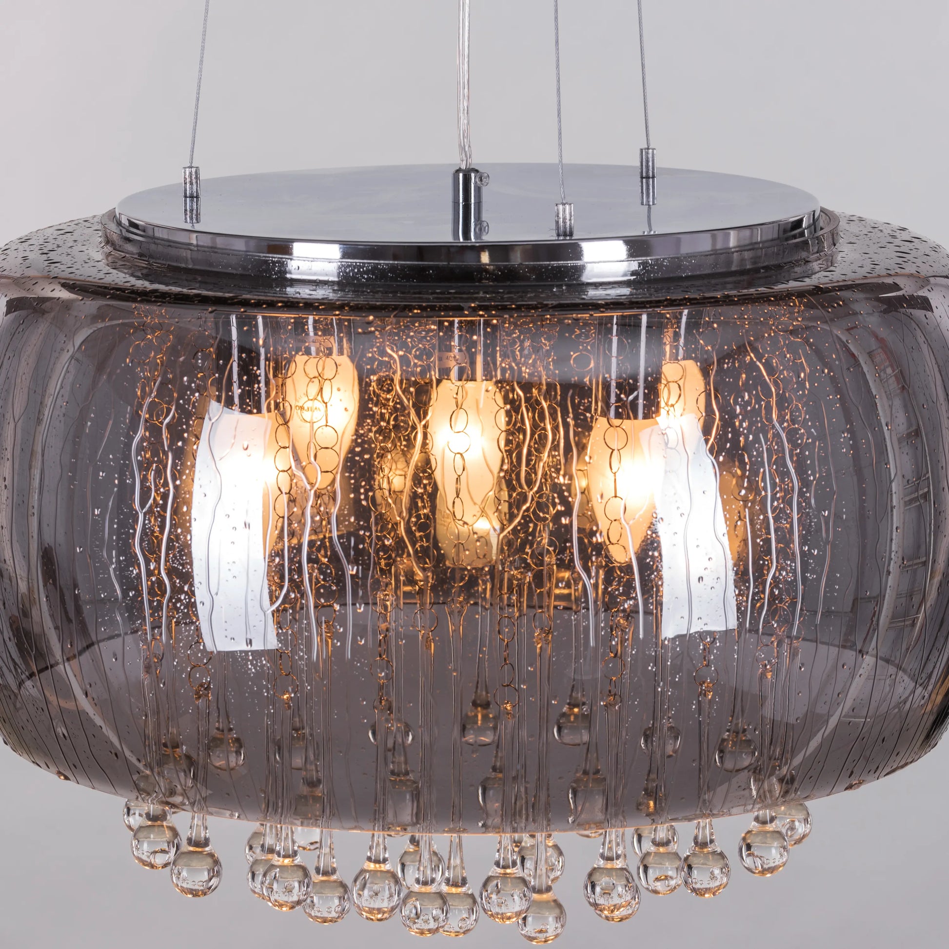 Enamoured 50 cm smokey grey crystal chandelier with waterdrop design