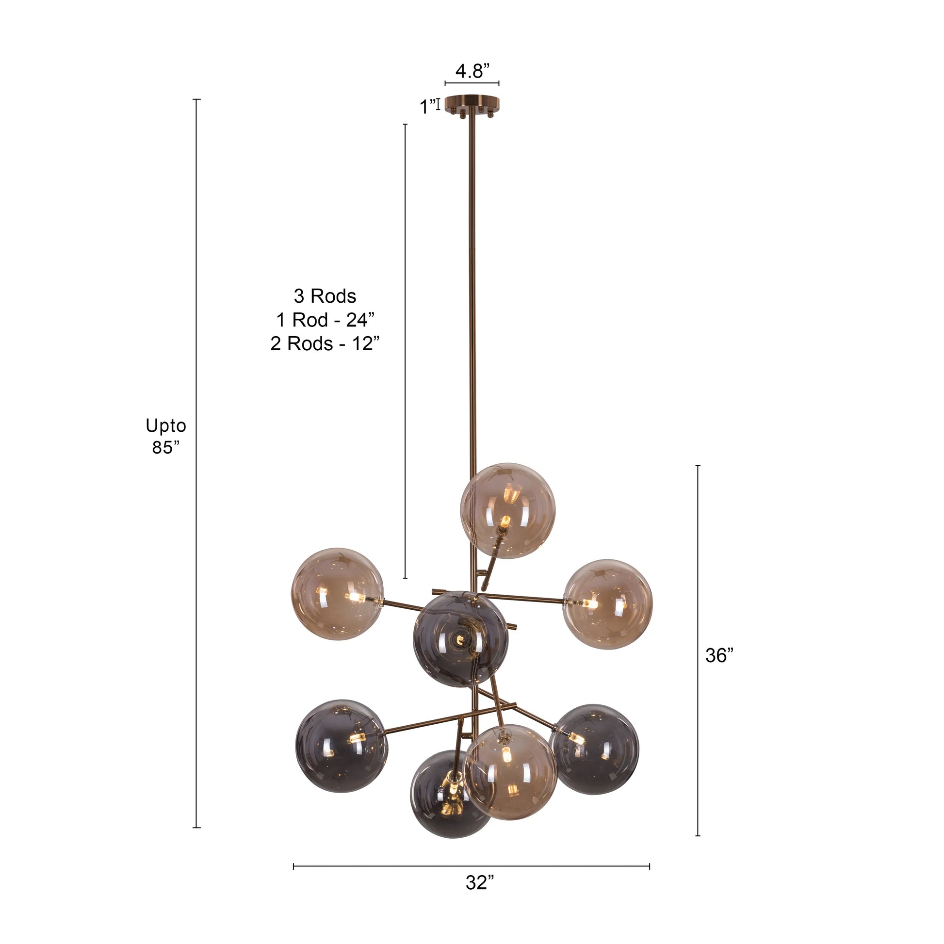 Pied Piper Posh Chandelier in amber and smokey grey finish