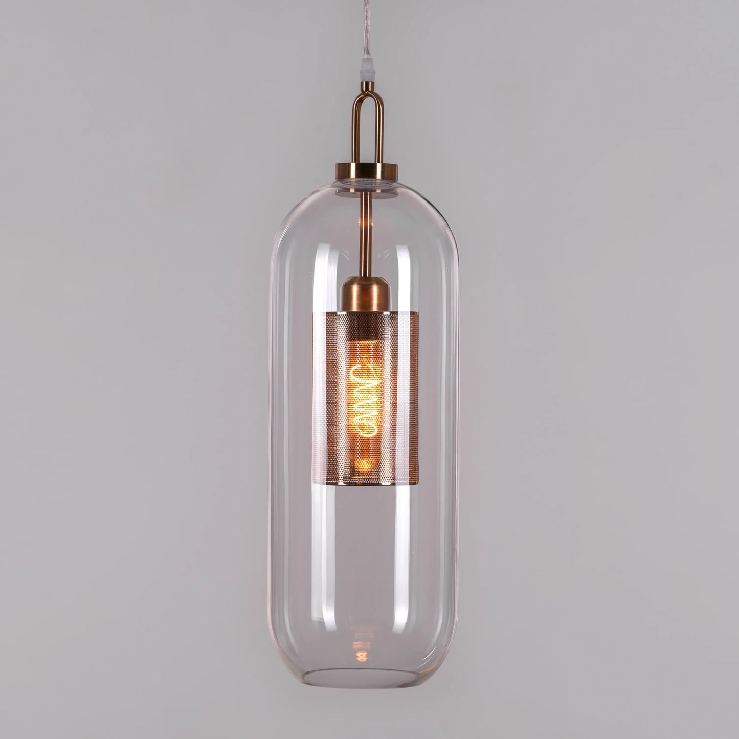 Sophisticated Good To Glow Pendant Light Featuring Long Clear Glass and Gold Finish
