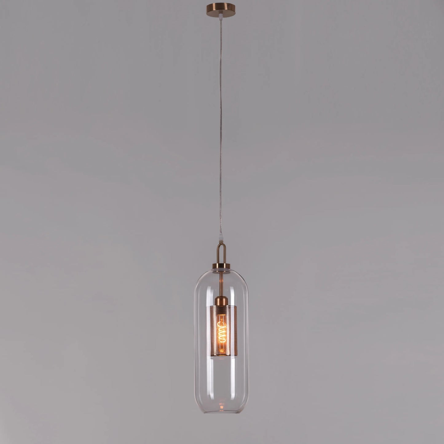 Sophisticated Good To Glow Pendant Light Featuring Long Clear Glass and Gold Finish
