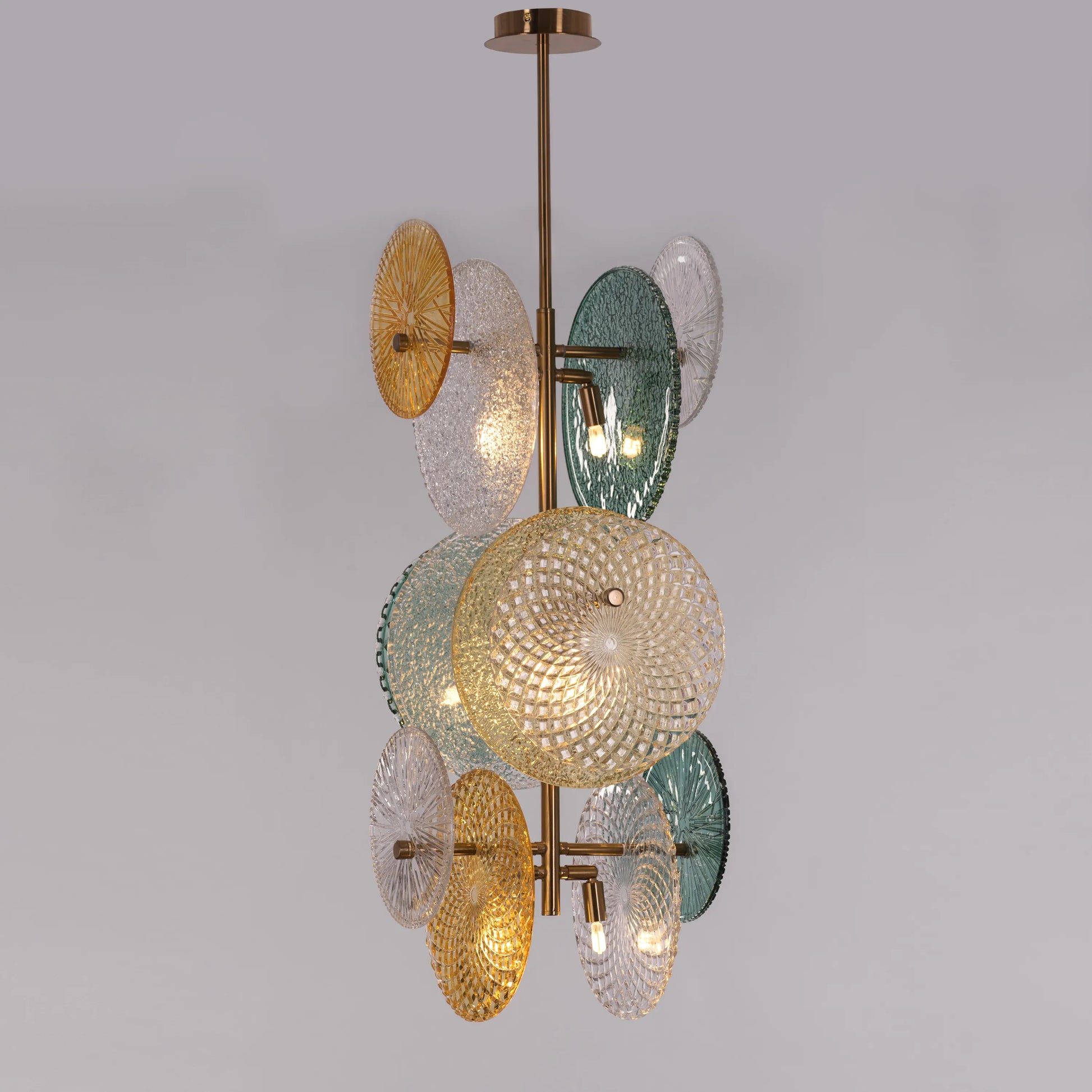Trendsetter medium gold chandelier illuminating a modern living room with its avant-garde design