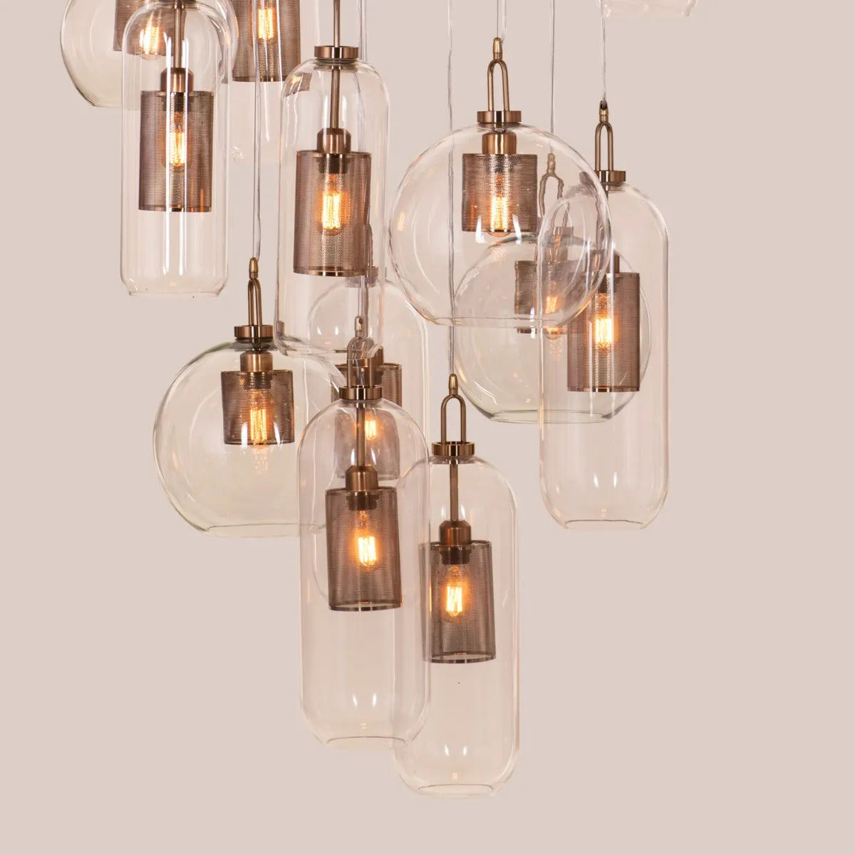 Spectacular large gold and glass chandelier with star-inspired design