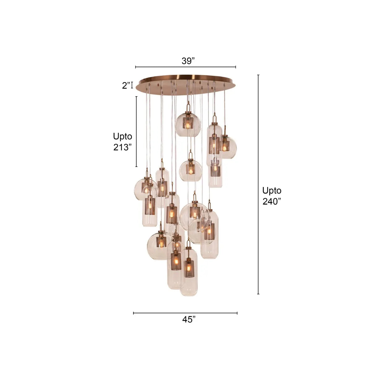 Spectacular large gold and glass chandelier with star-inspired design