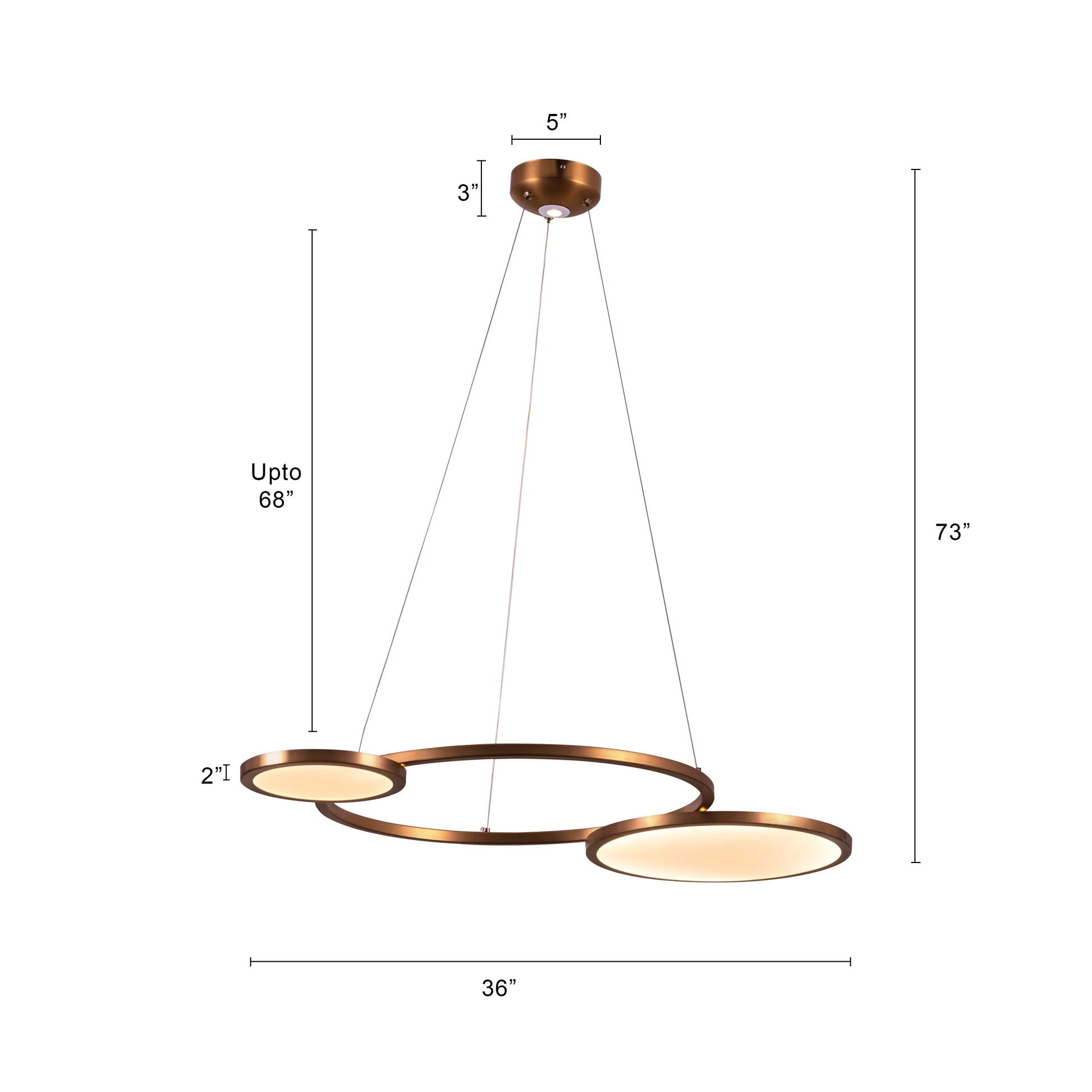 Glow & Hustle Chandelier: A large, gold chandelier with 3-color dimmable LED lighting and remote control.