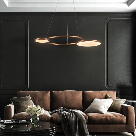 Glow & Hustle Chandelier: A large, gold chandelier with 3-color dimmable LED lighting and remote control.