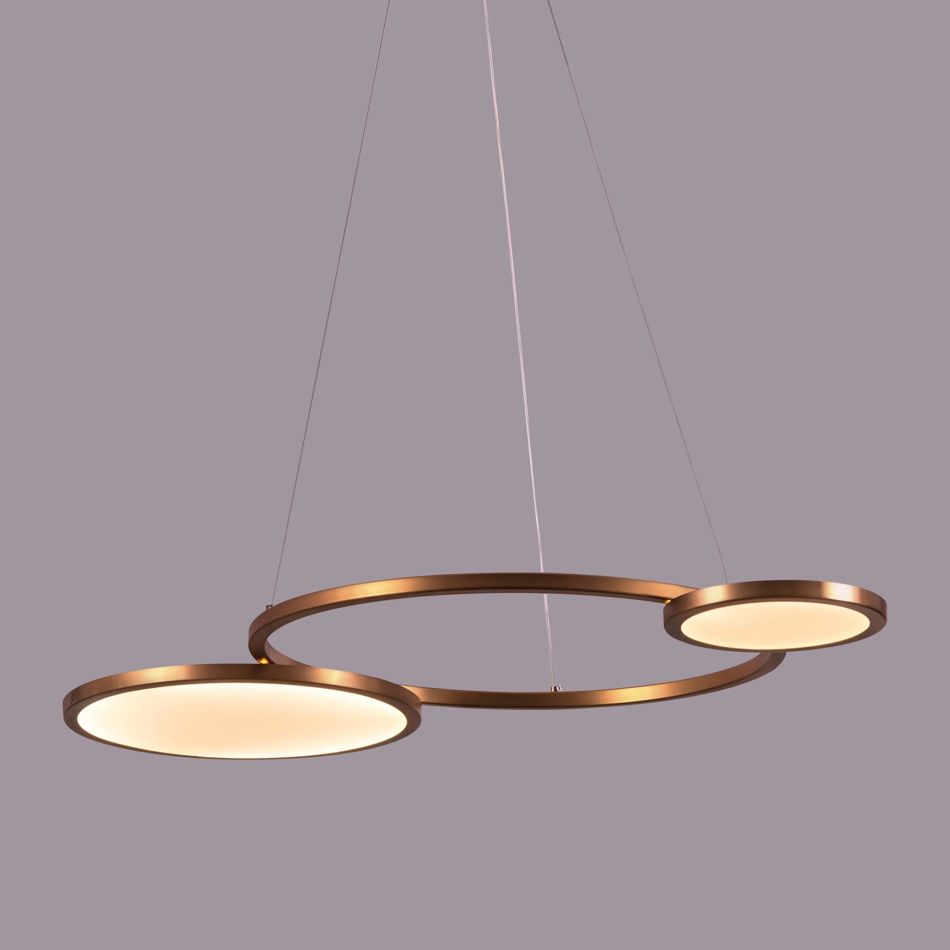 Glow & Hustle Chandelier: A large, gold chandelier with 3-color dimmable LED lighting and remote control.