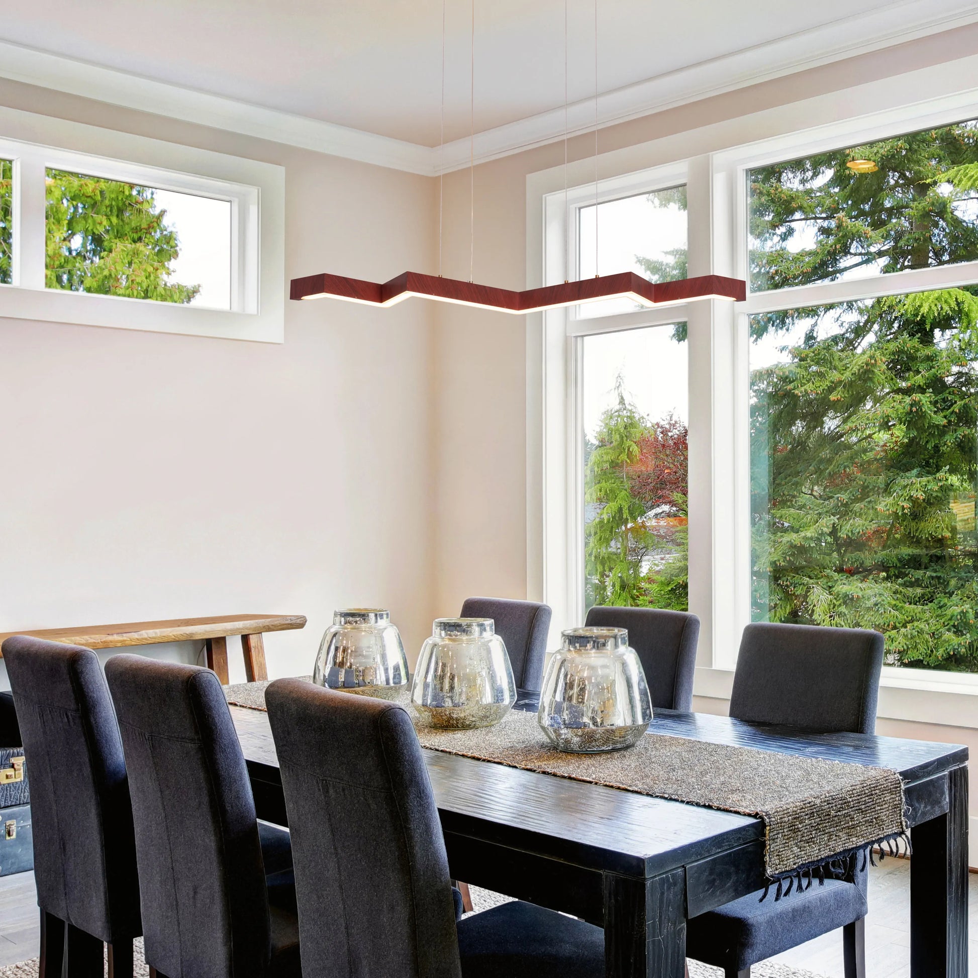 Bolt Chandelier: A medium-sized, wooden chandelier with dimmable LED lighting and remote control.