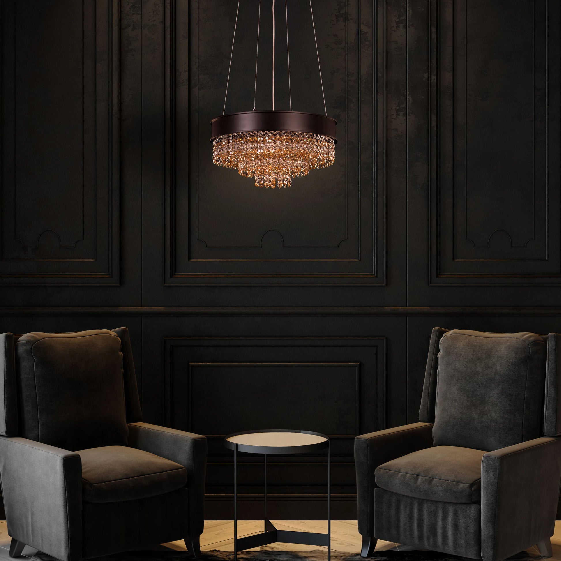 Black Tie Crystal Chandelier with sleek black finish and sparkling crystal accents.