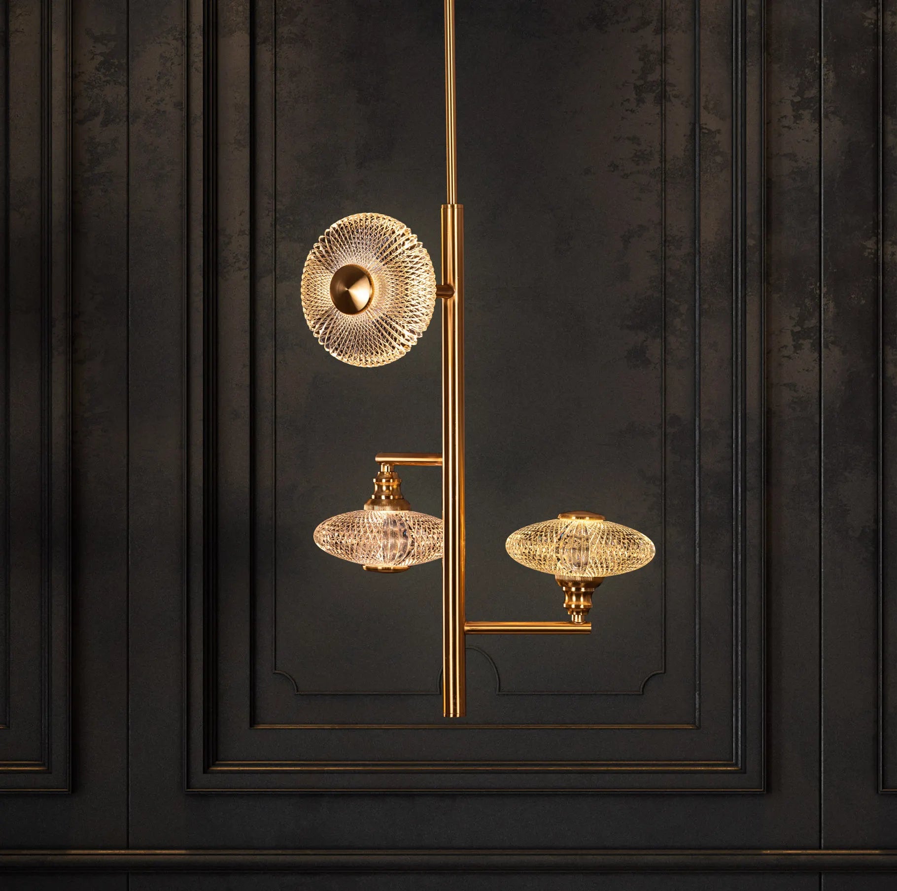 Dream Sequence Chandelier illuminating a luxurious living room with ethereal glow