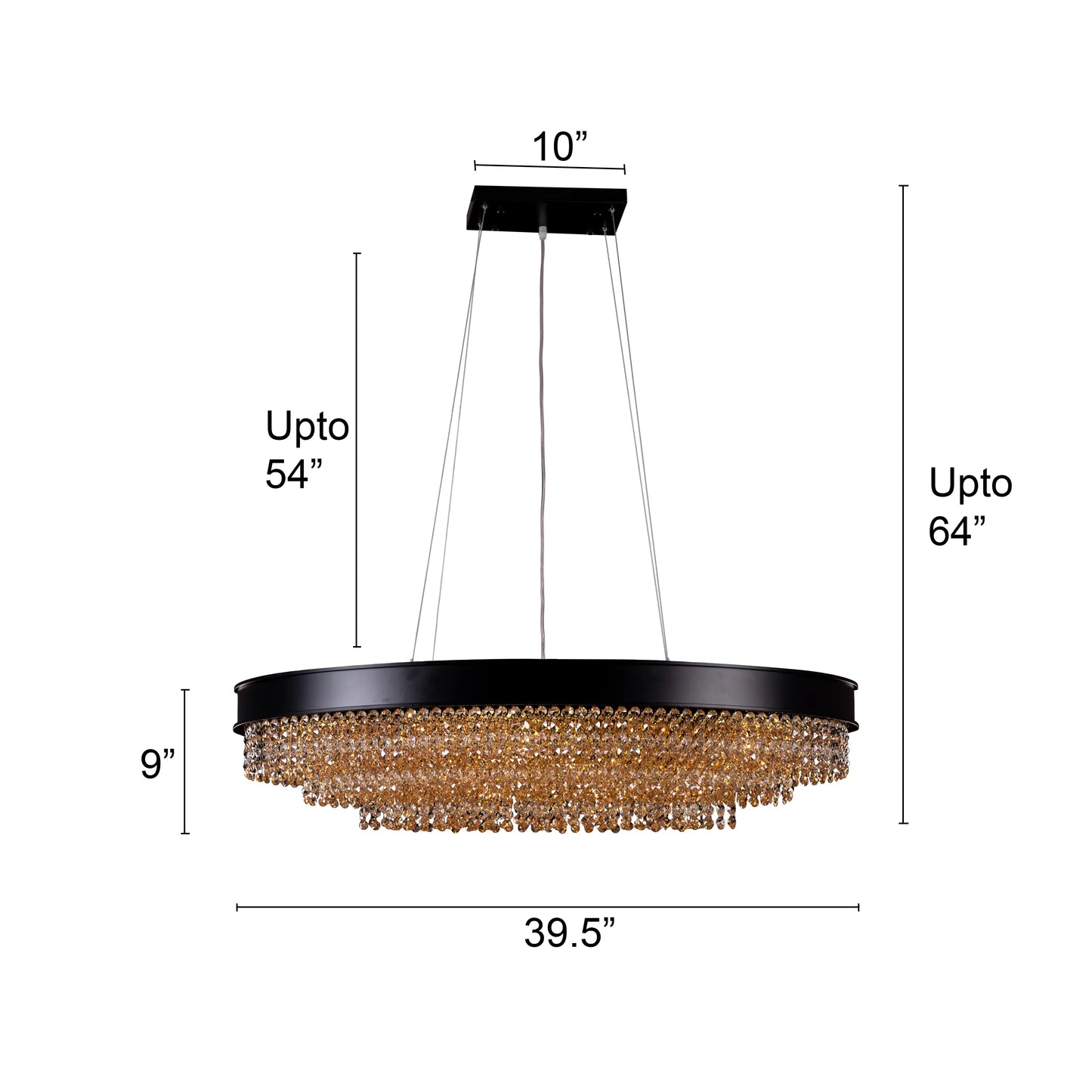 Black Tie large oval crystal chandelier illuminating an elegant dining room