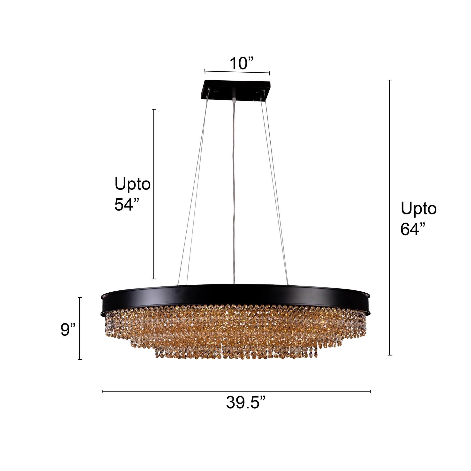 Black Tie large oval crystal chandelier illuminating an elegant dining room