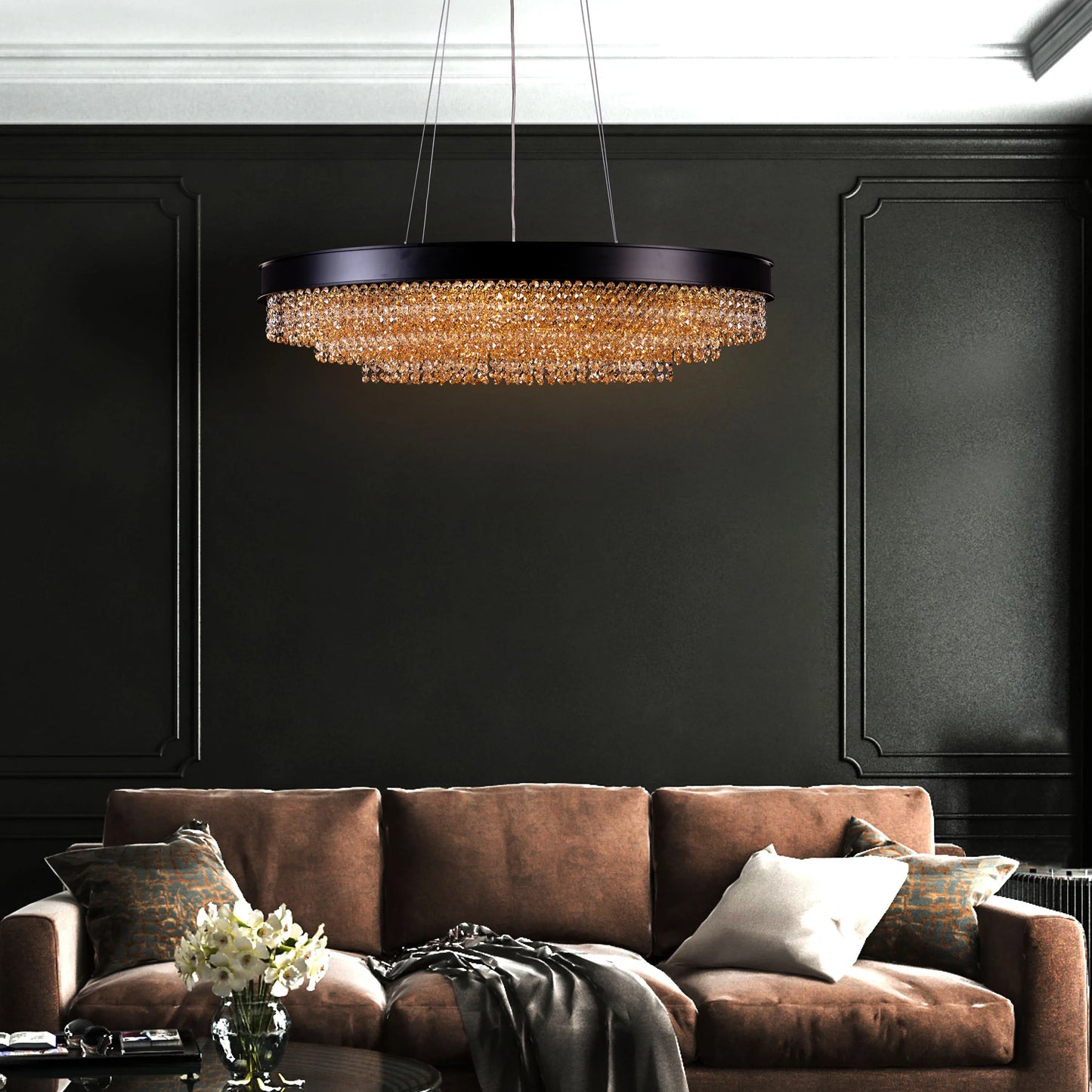 Black Tie (Large, Oval, Black) Crystal Chandelier