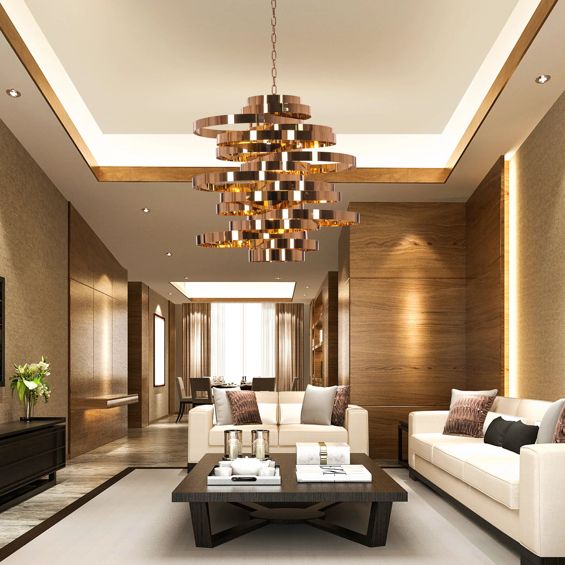 Heaven and Earth Grand chandelier in luxurious metallic tones.