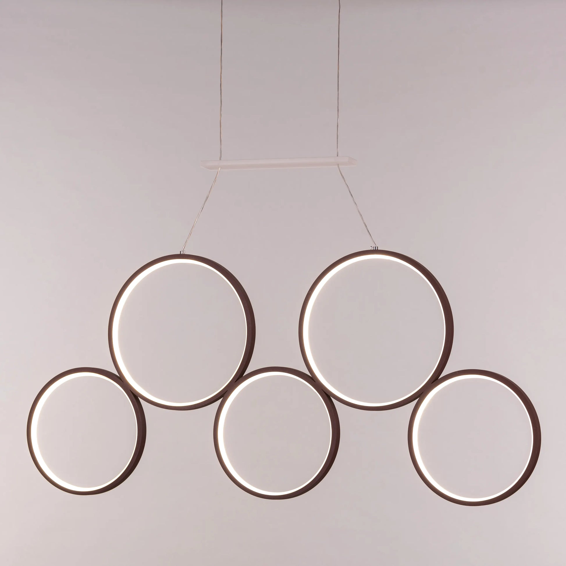 Imposing brown Mirage Chandelier with large-scale LED lighting