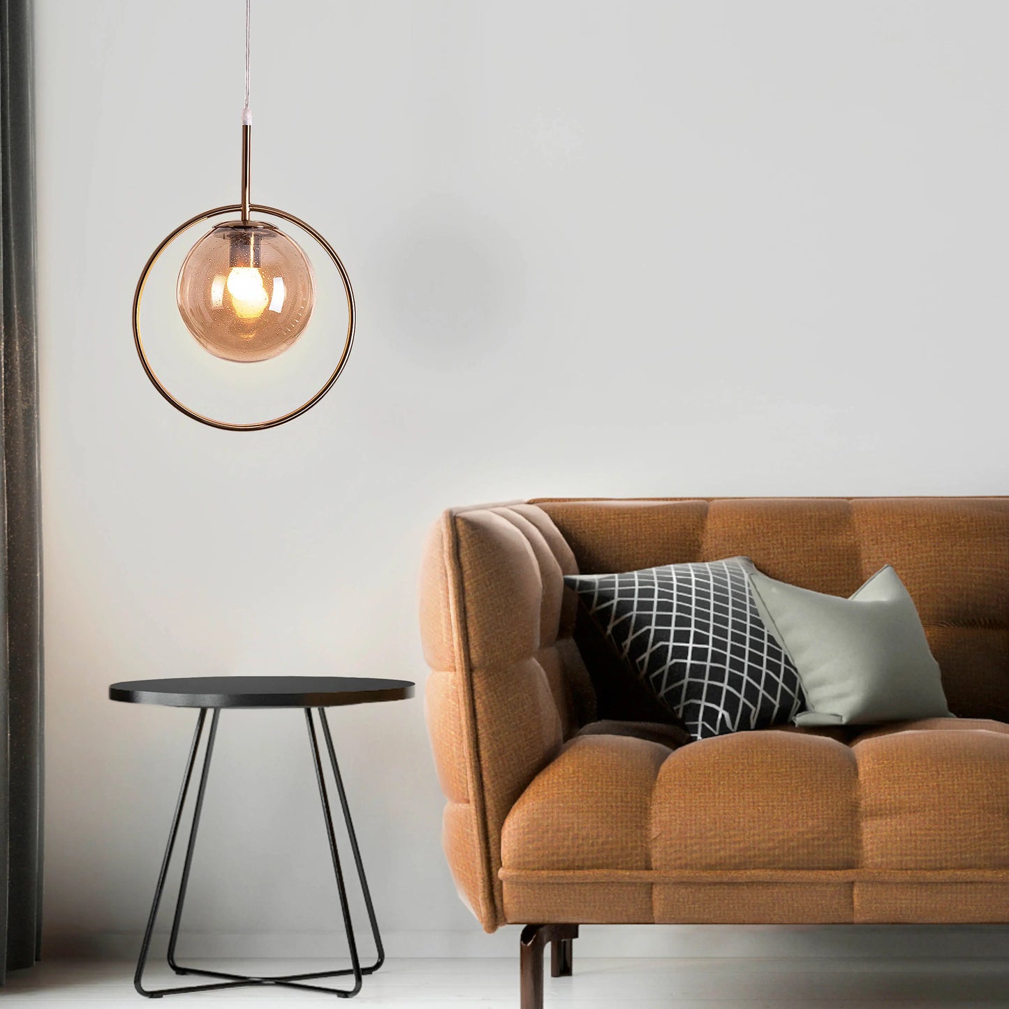 August Night (Amber) Bubbled Glass Pendant Light