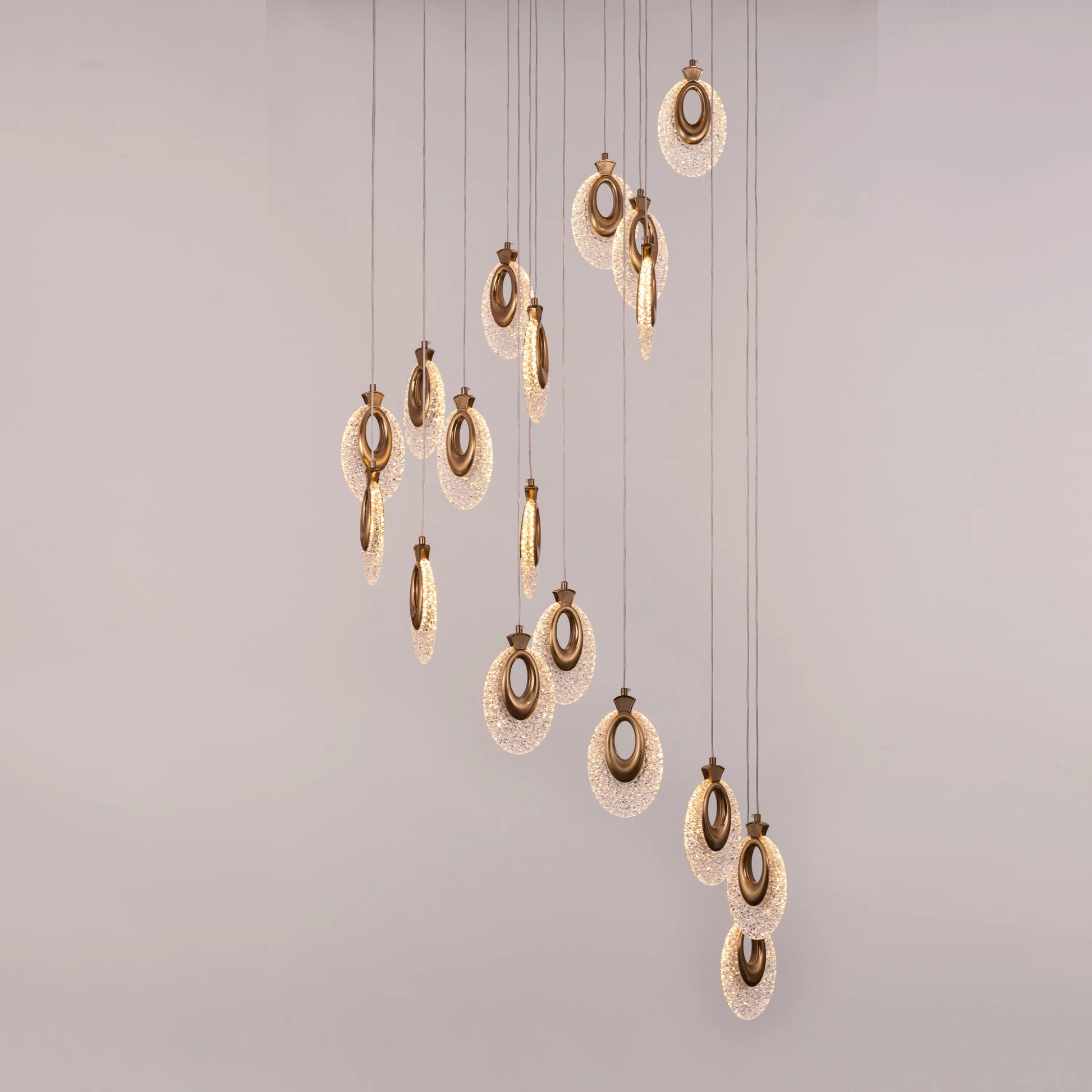 Majestic gold double-height chandelier with LED lighting